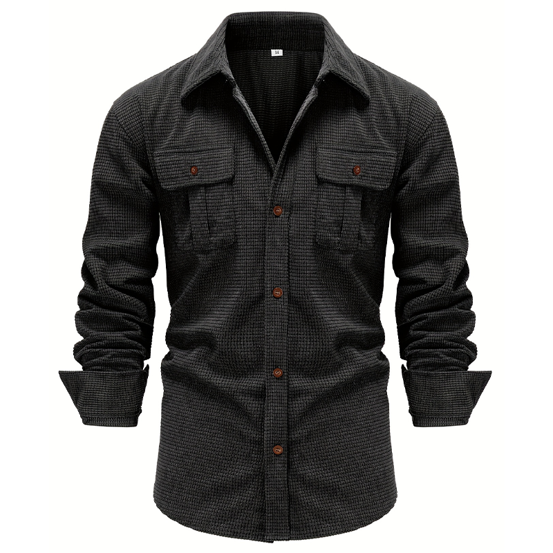 Men's Thick Corduroy Long Sleeve Shirt With Pocket Design