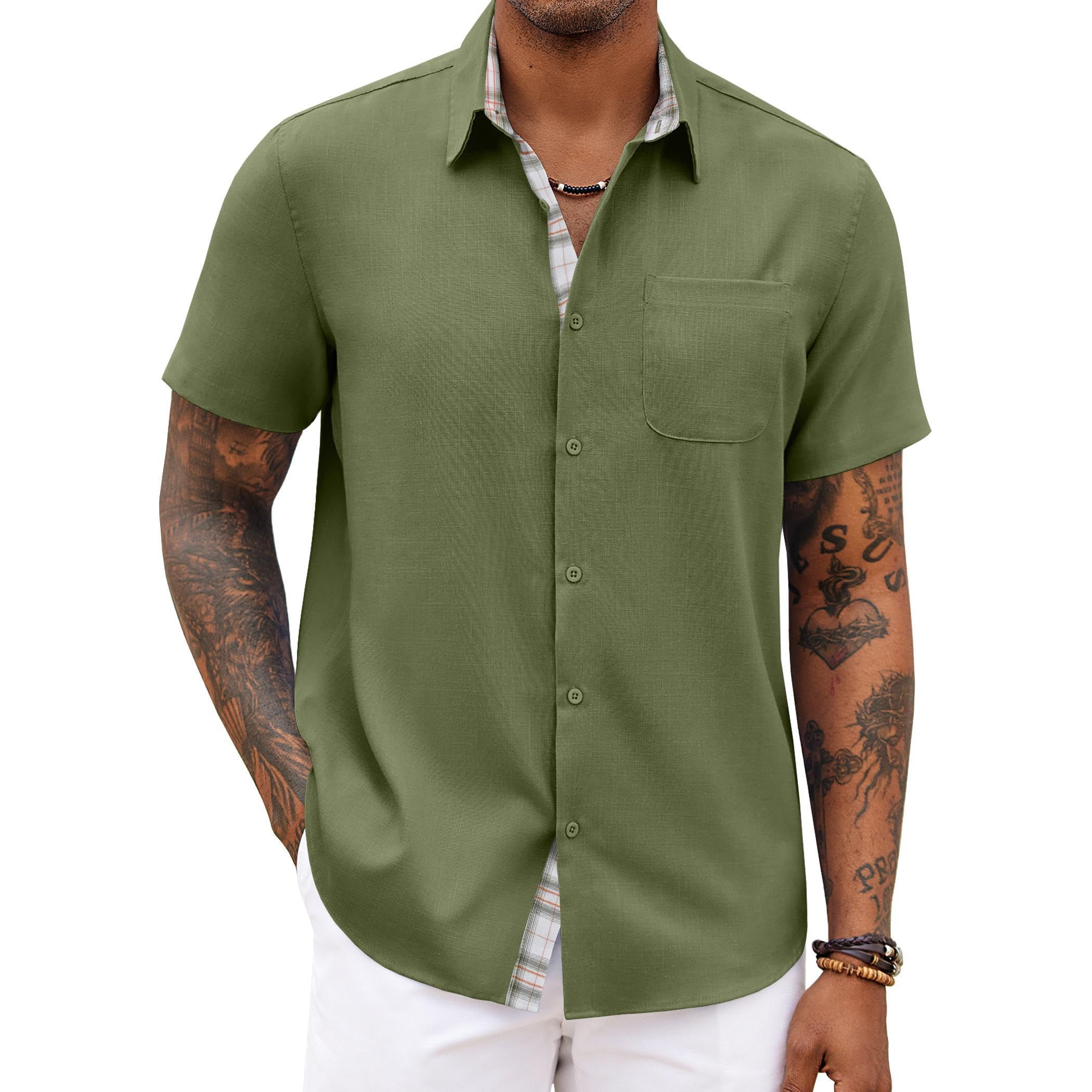 Men's Linen Short Sleeve Button-Up Shirt