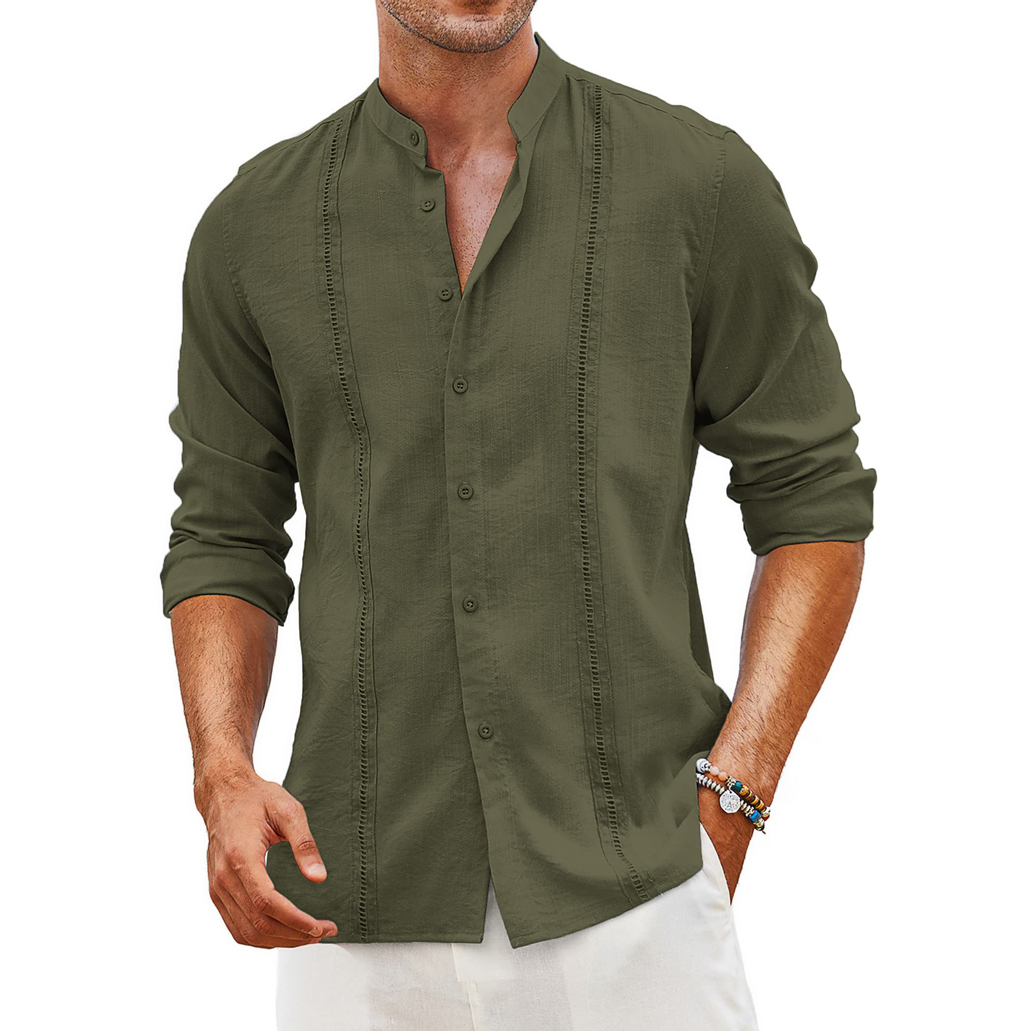 Men's Cuban Guayabera Long Sleeve Cotton Shirt