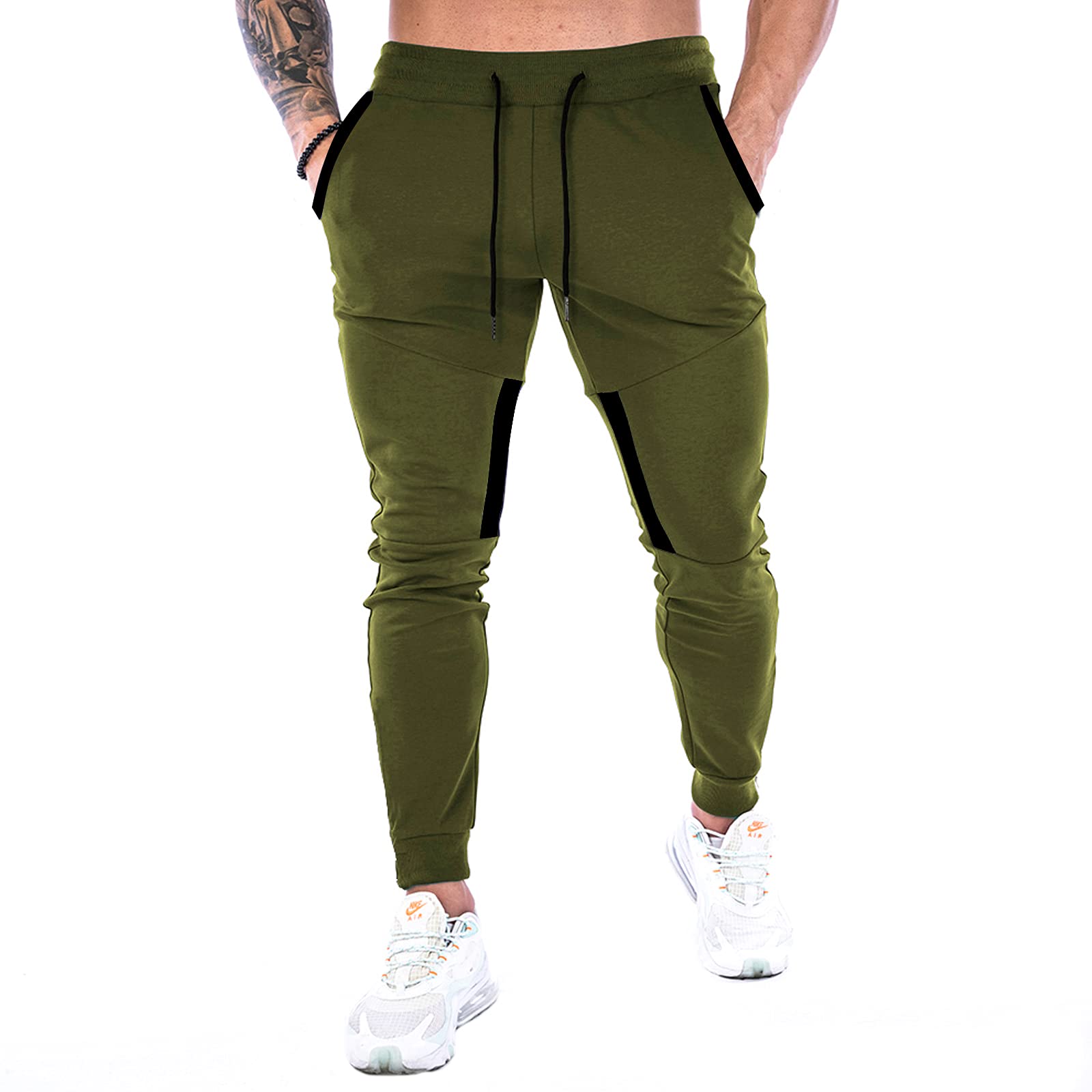 Men's Solid Color Drawstring Waist Sweatpants with Zipper Pockets