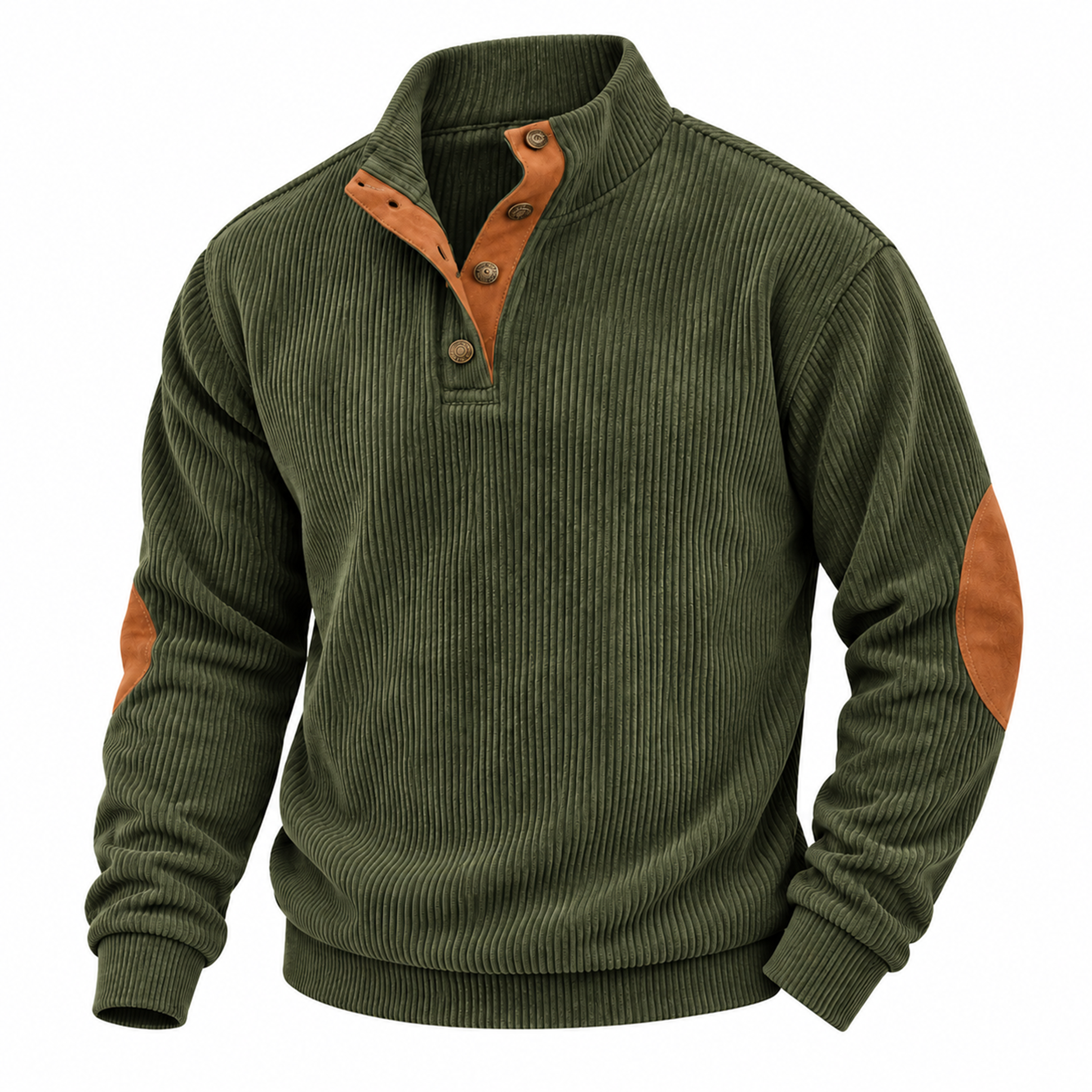 Men's Corduroy Snap-Neck Pullover with Elbow Patches