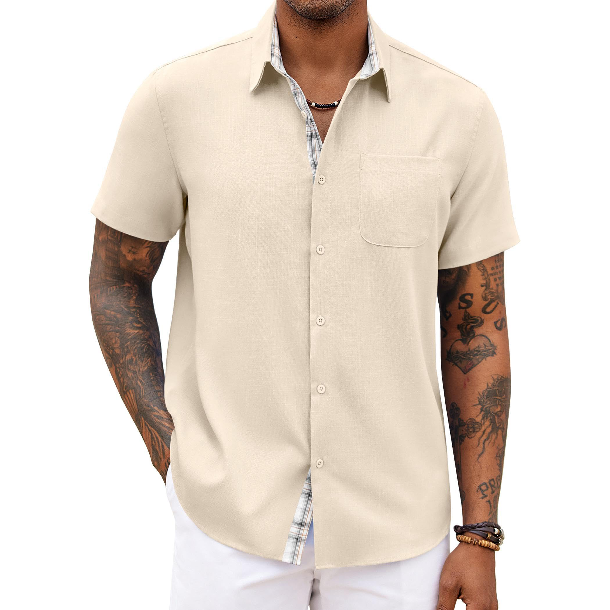Men's Linen Short Sleeve Button-Up Shirt