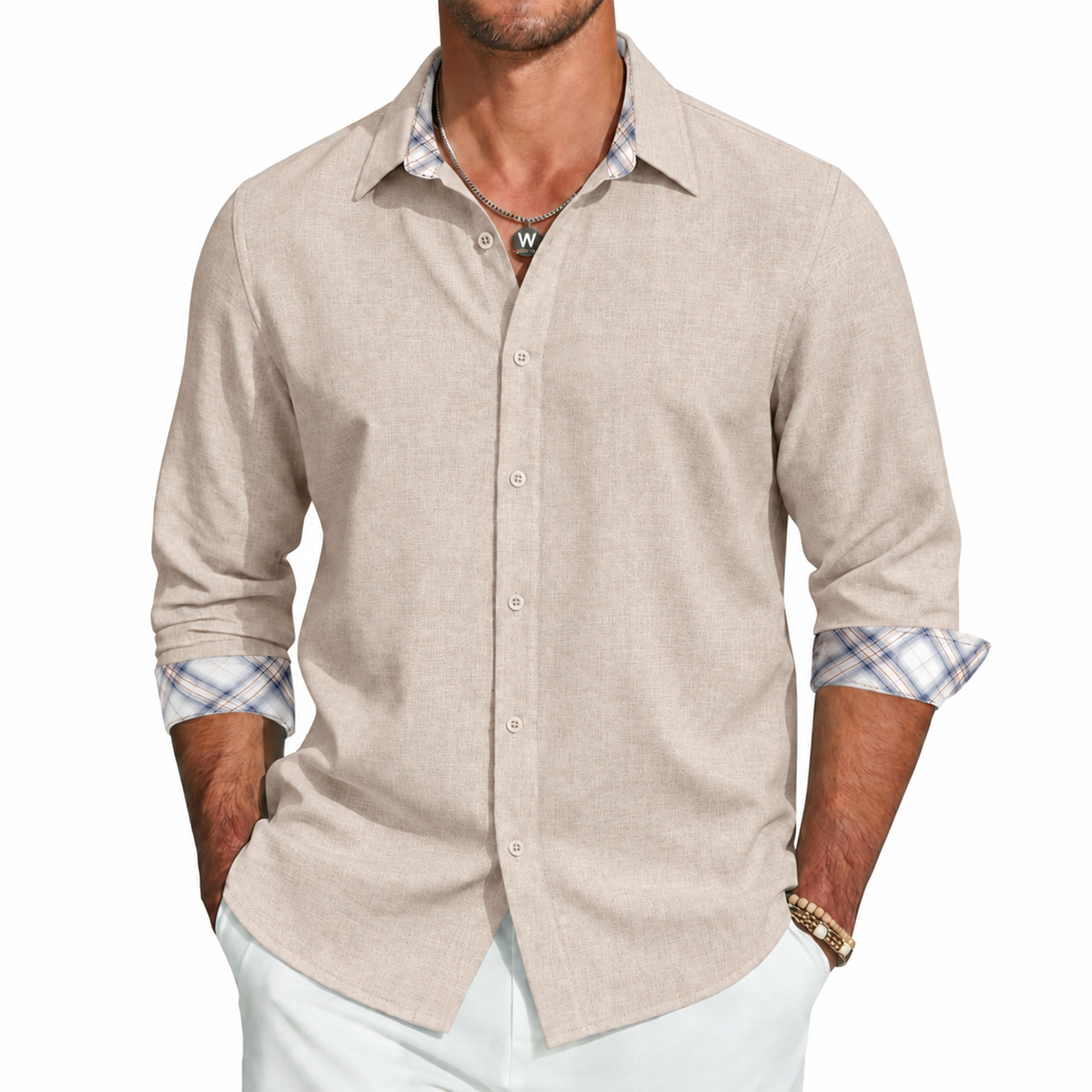 Men's Slub Textured Button-Up Shirt