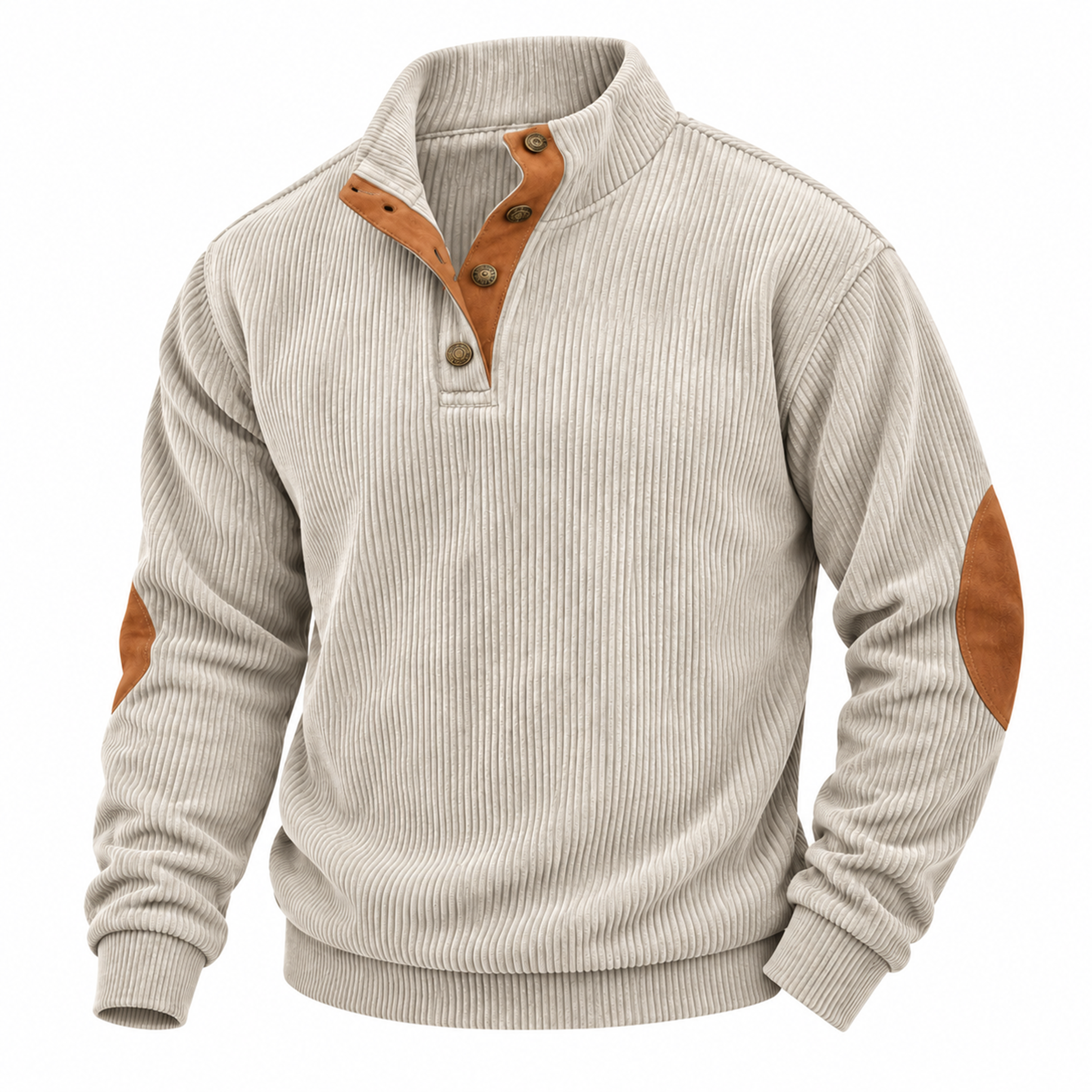 Men's Corduroy Snap-Neck Pullover with Elbow Patches
