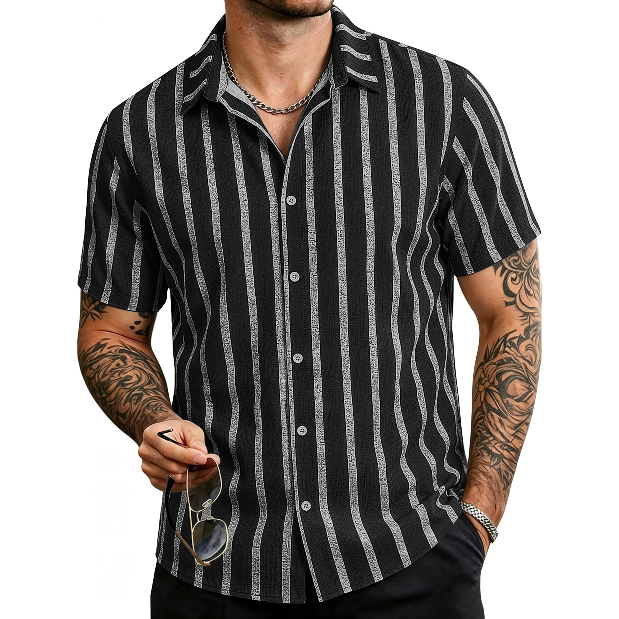 Men's Striped Linen Short Sleeve Shirt
