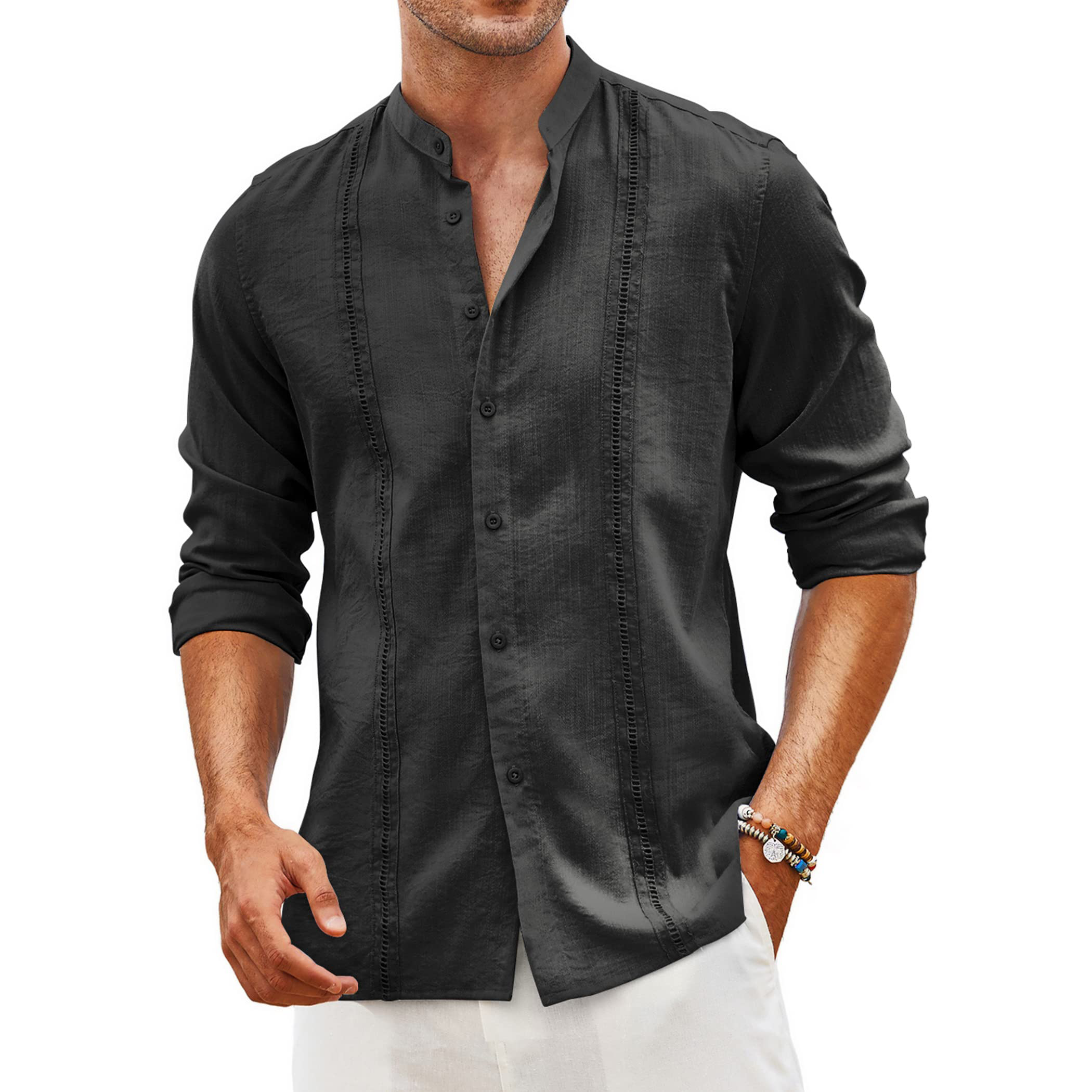 Men's Cuban Guayabera Long Sleeve Cotton Shirt