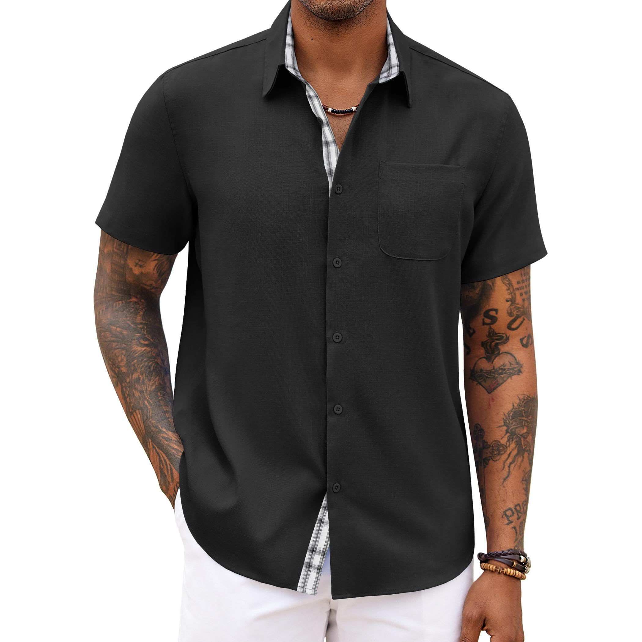 Men's Linen Short Sleeve Button-Up Shirt