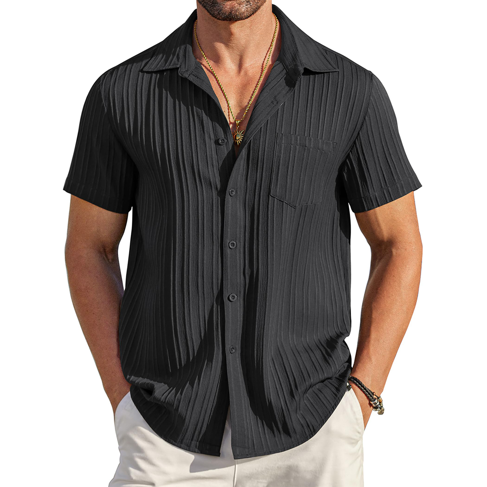 Men's Casual Button Down Short Sleeve Shirts