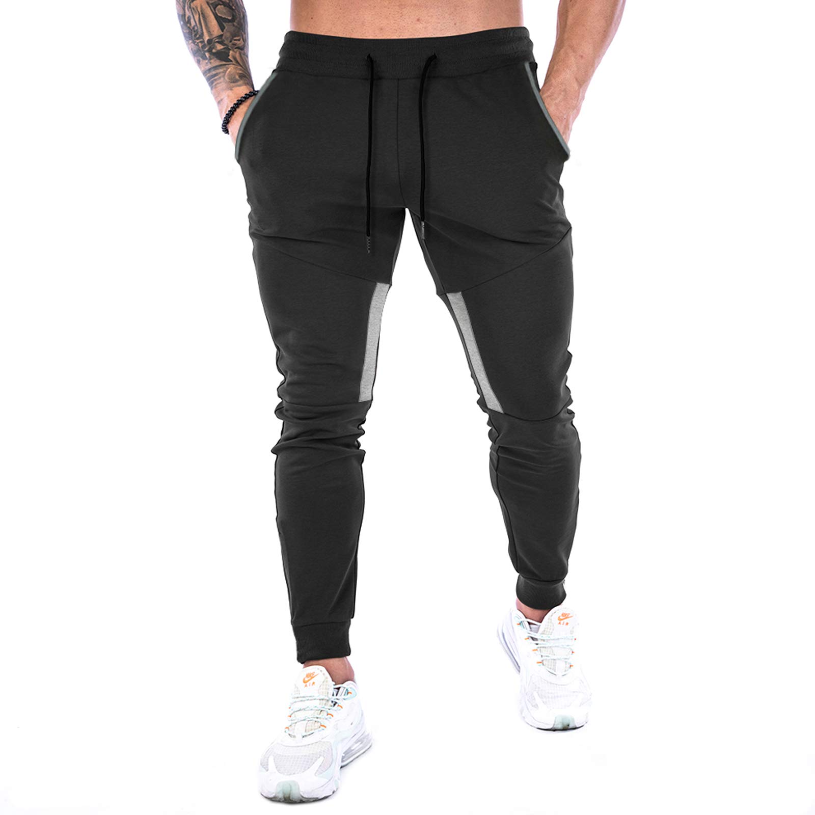 Men's Solid Color Drawstring Waist Sweatpants with Zipper Pockets
