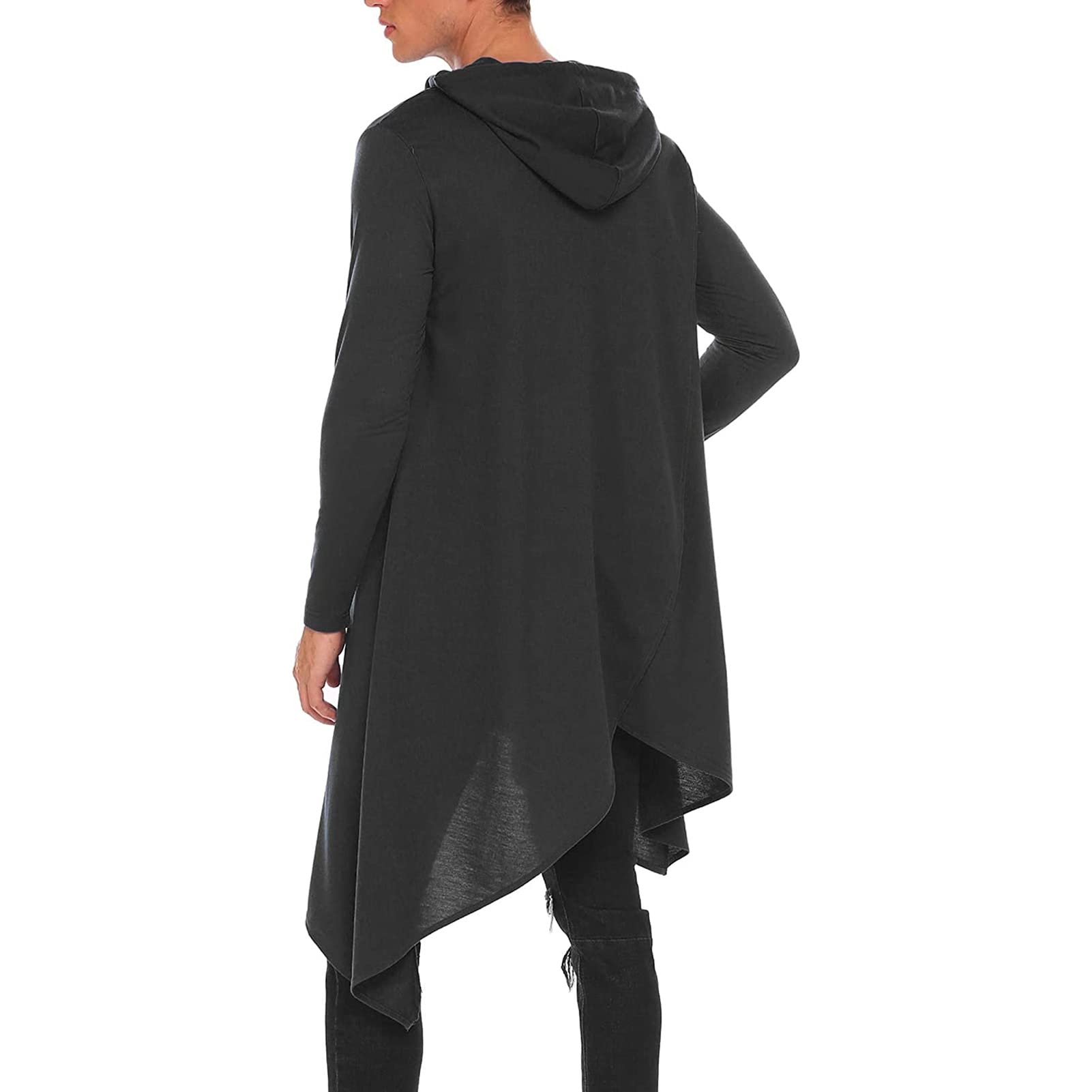 Men Plus Solid Drawstring Hooded Asymmetrical Hem Longline Sweatshirt