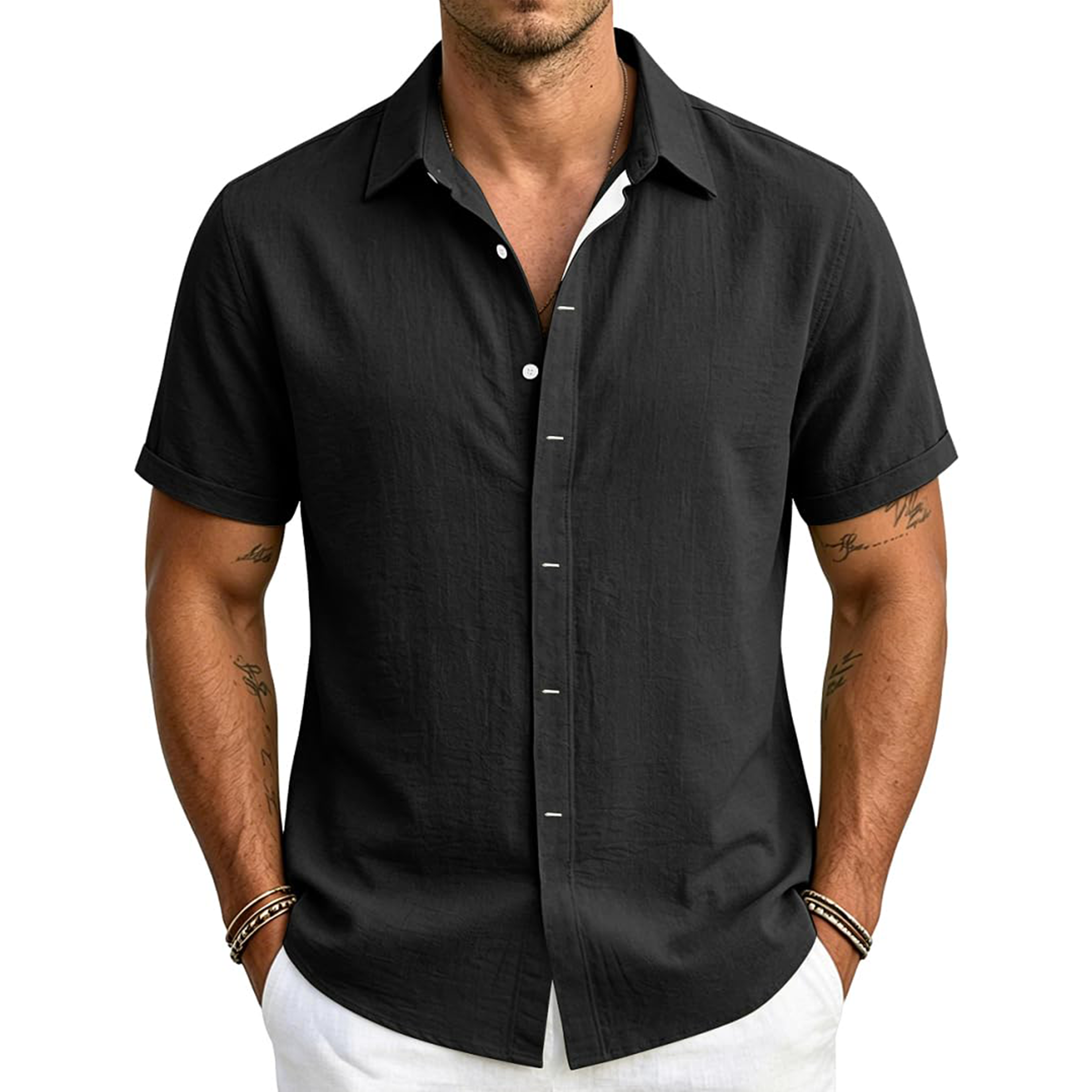 Men's Cotton Linen Short Sleeve Shirt