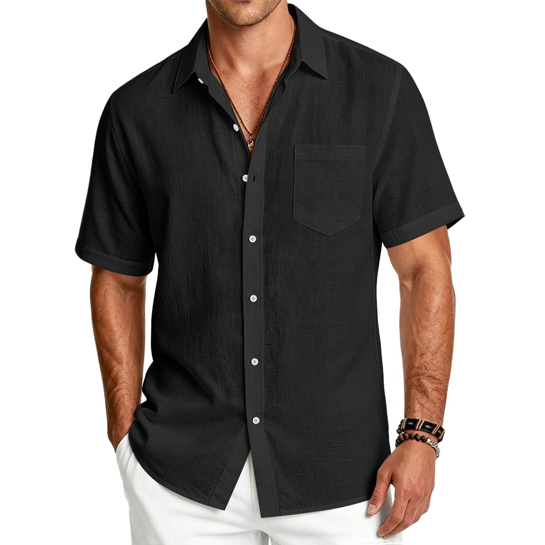 Men's Rayon Linen Short Sleeve Shirt with Pocket