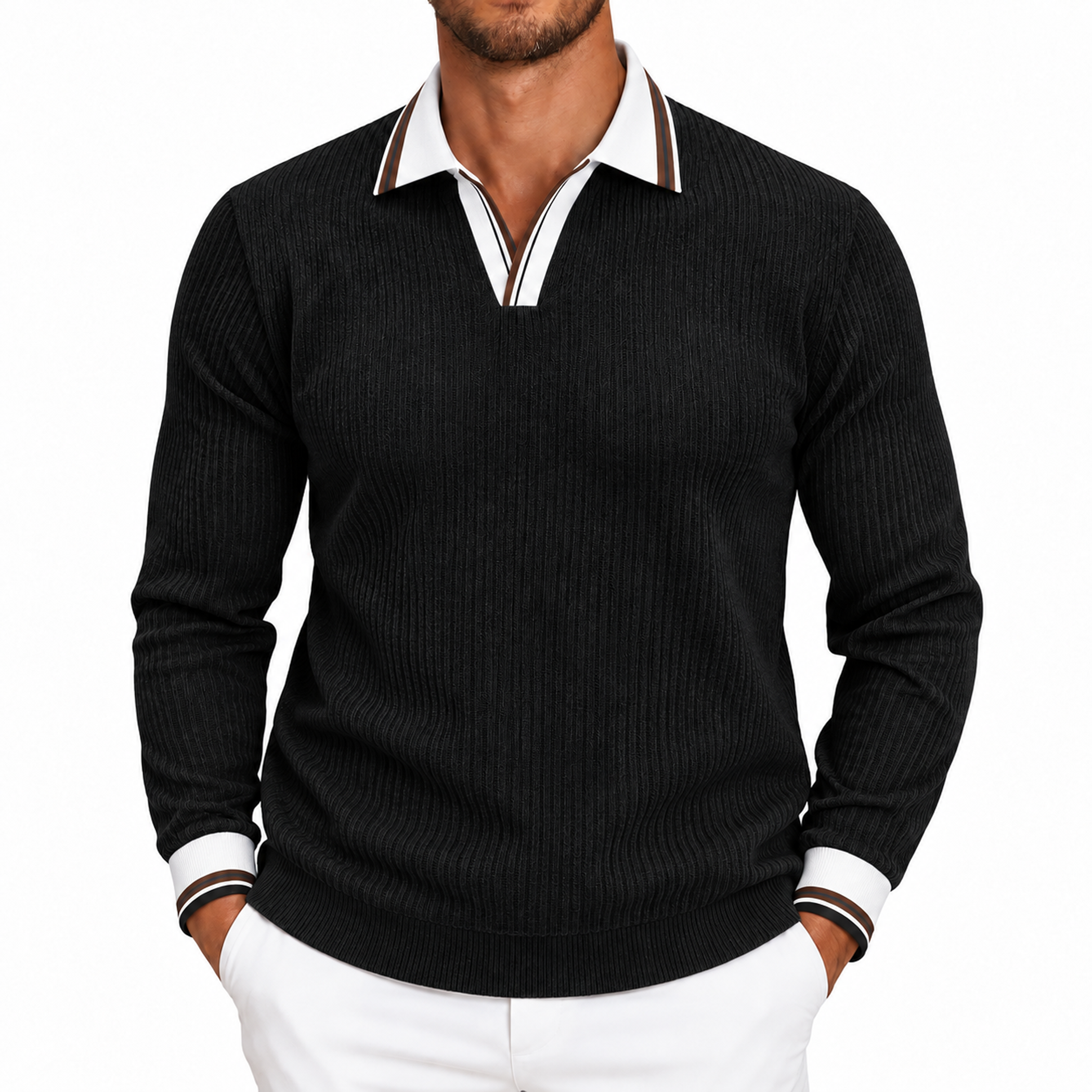 Men's Corduroy Collared Long Sleeve Pullover