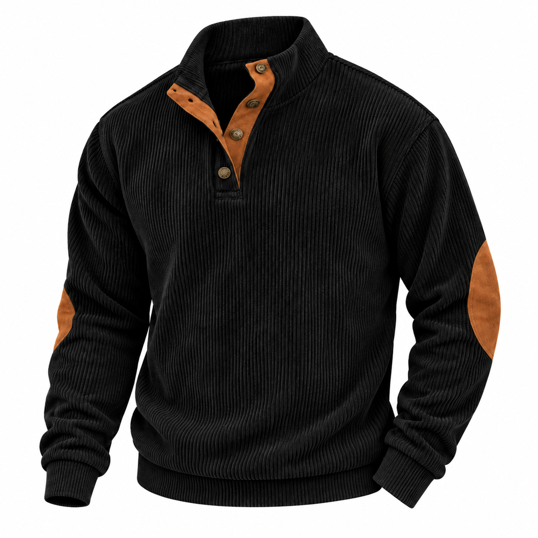 Men's Corduroy Snap-Neck Pullover with Elbow Patches