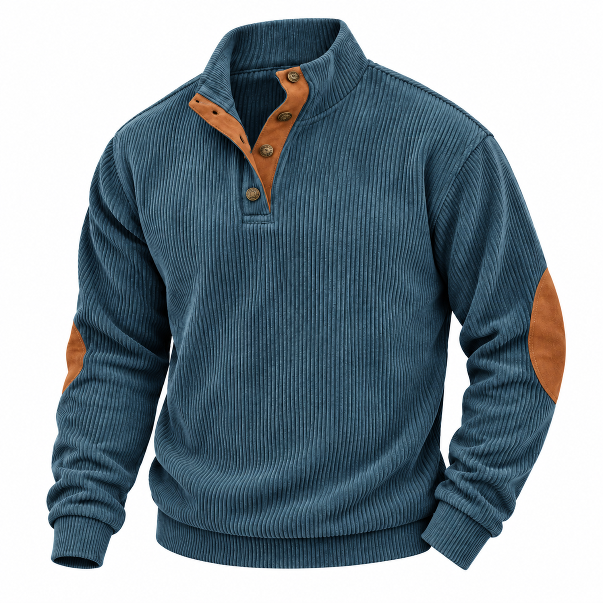 Men's Corduroy Snap-Neck Pullover with Elbow Patches