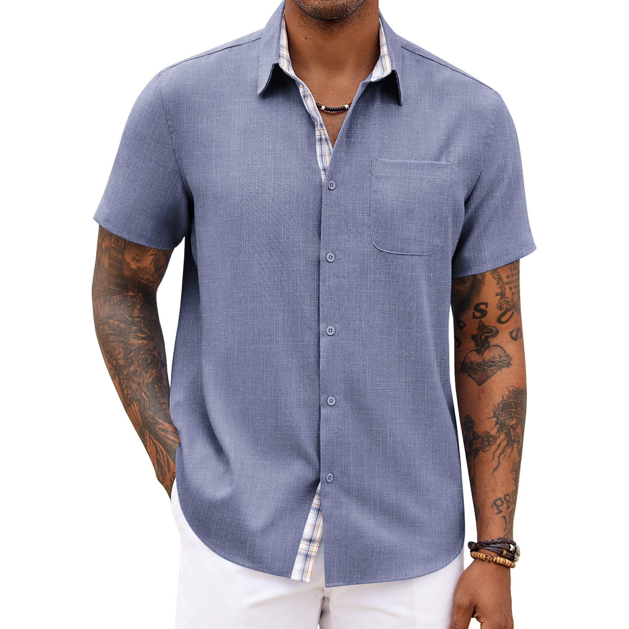 Men's Linen Short Sleeve Button-Up Shirt