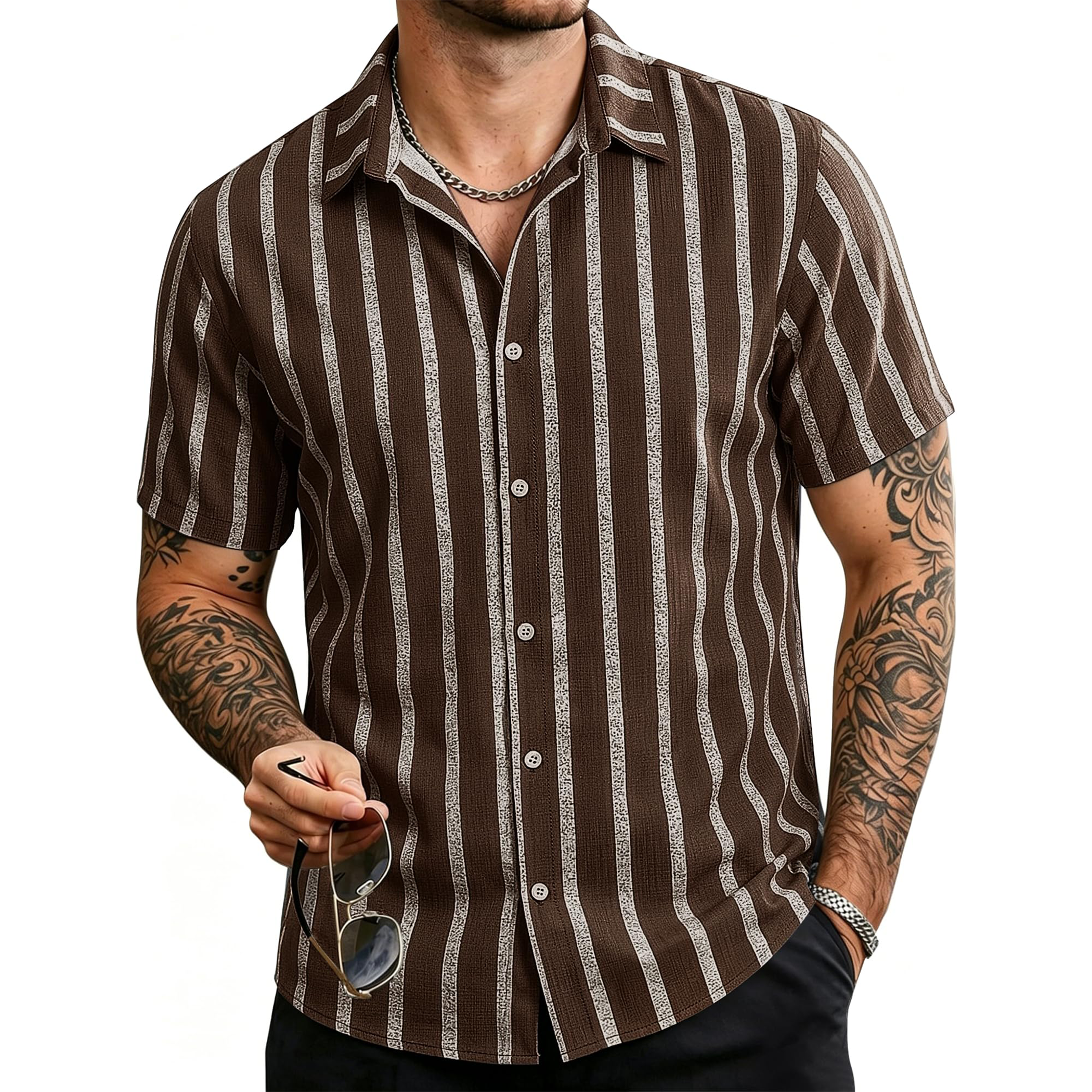 Men's Striped Linen Short Sleeve Shirt