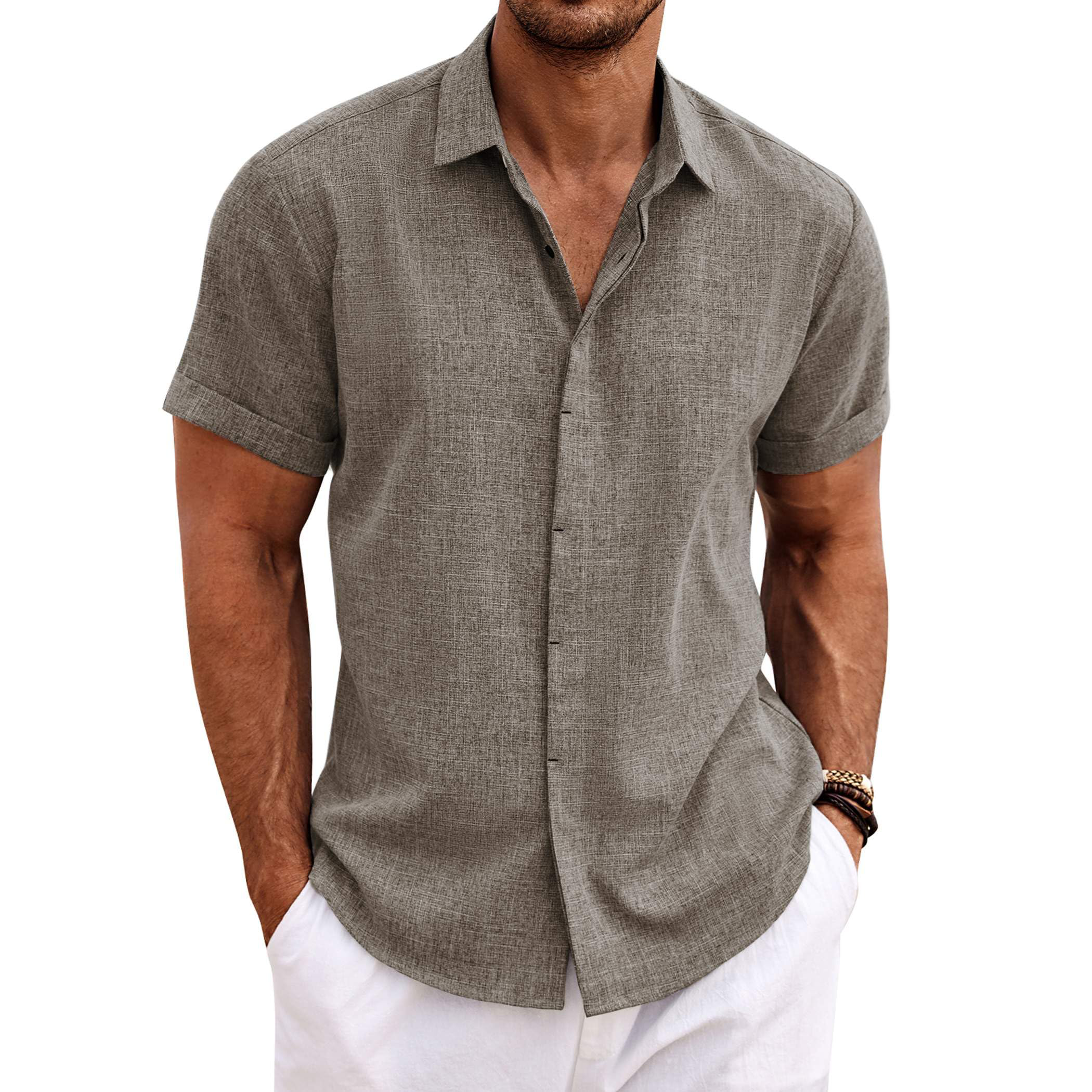 Men's Linen Short Sleeve Button Down Shirt