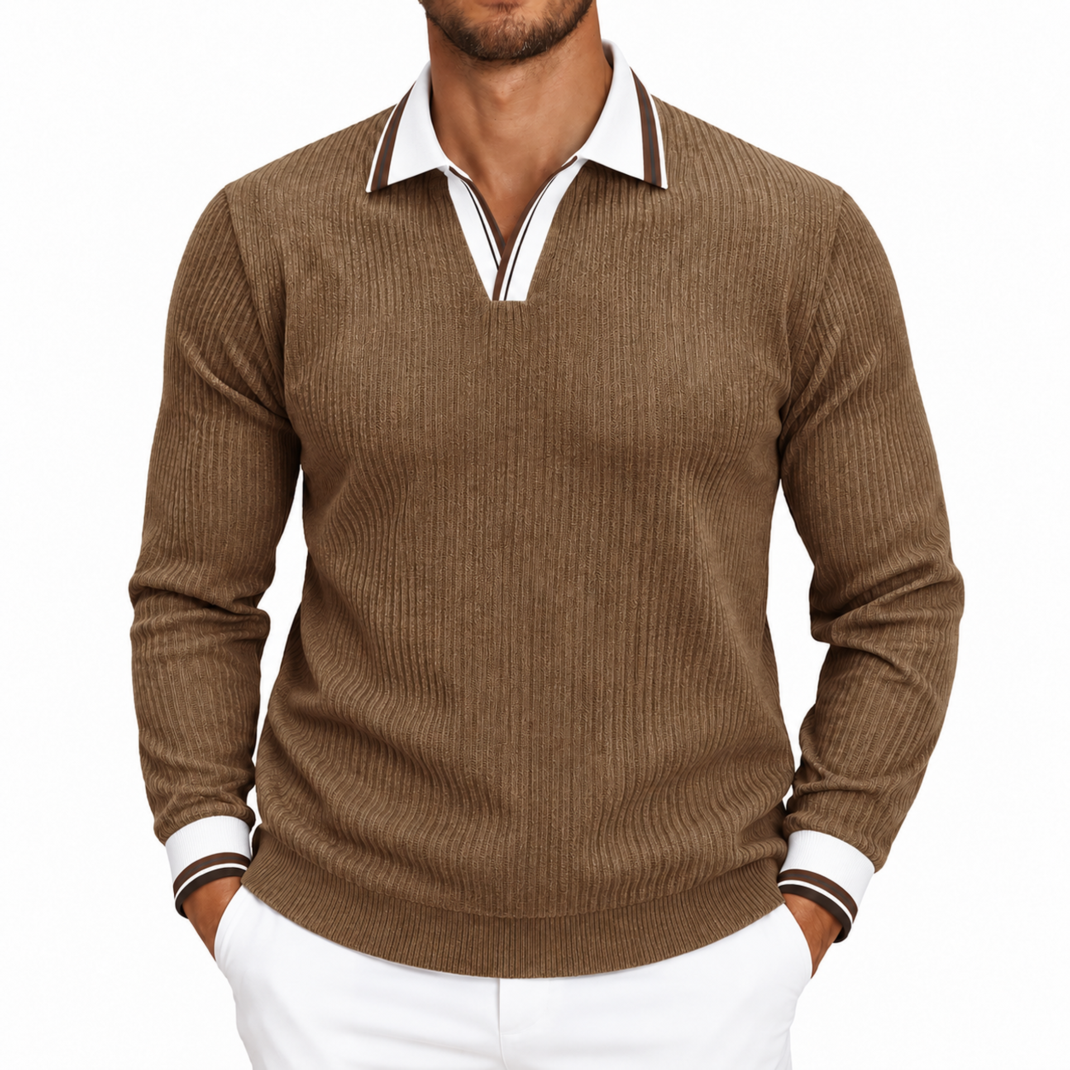 Men's Corduroy Collared Long Sleeve Pullover