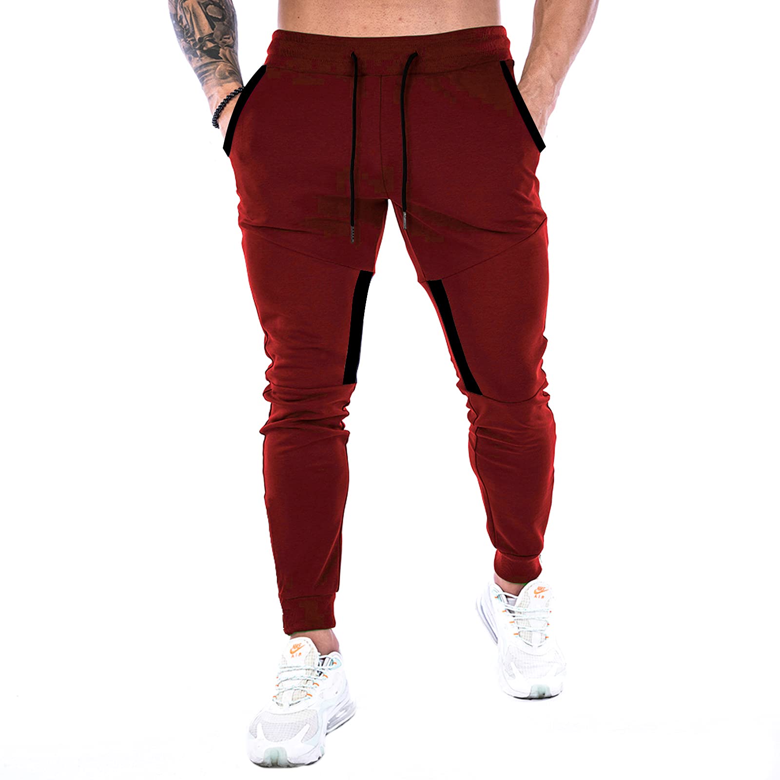 Men's Solid Color Drawstring Waist Sweatpants with Zipper Pockets
