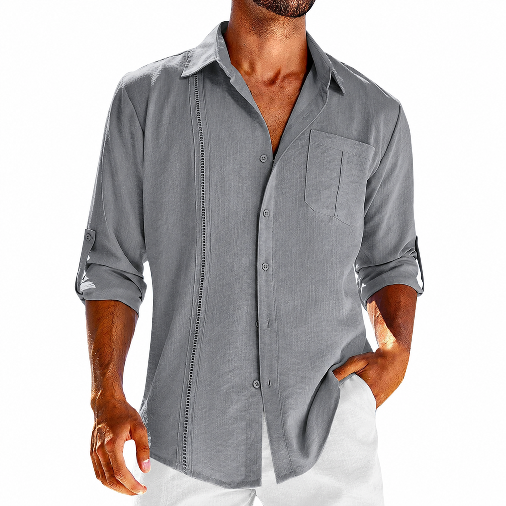 Men's Guayabera Long Sleeve Button-Up Shirt