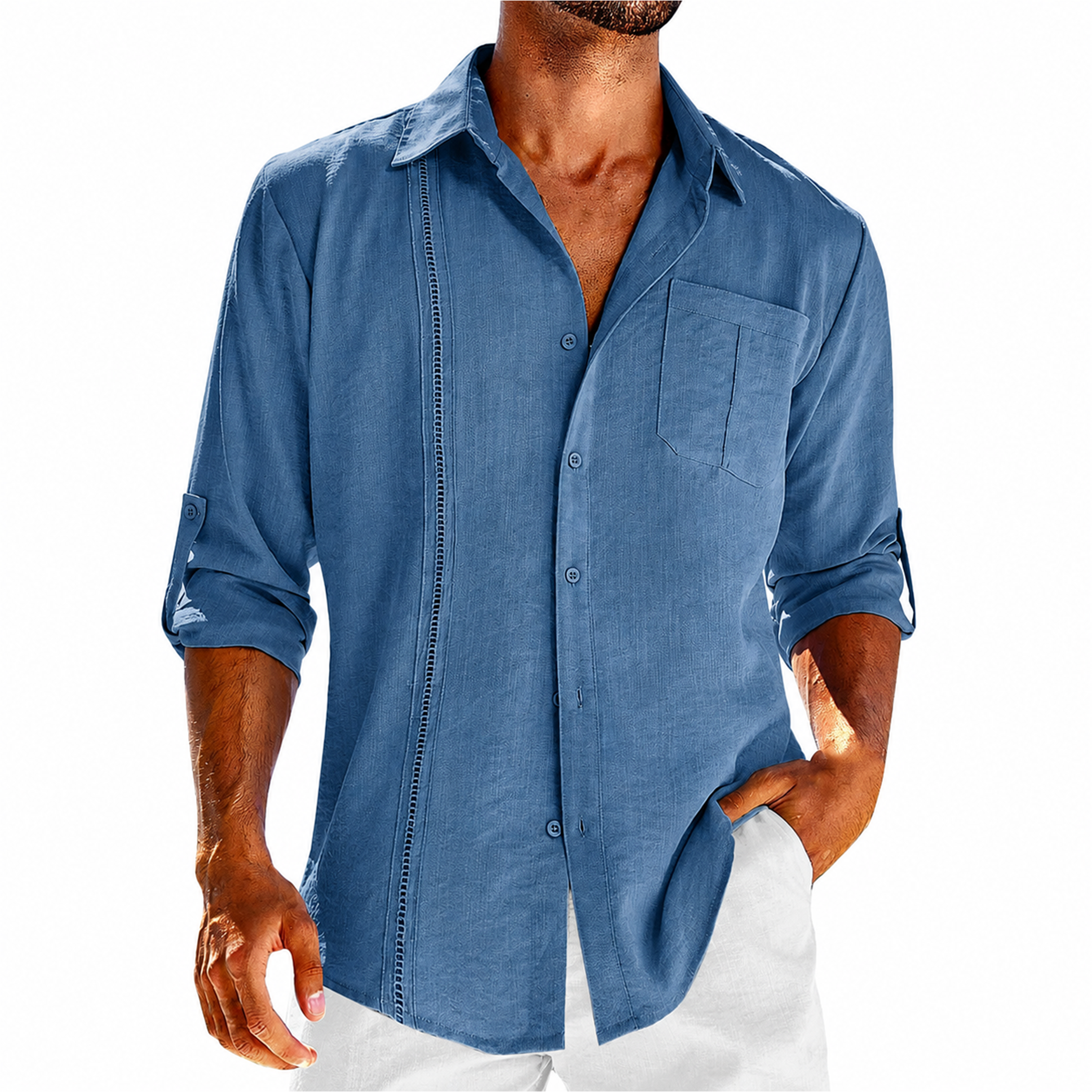 Men's Guayabera Long Sleeve Button-Up Shirt