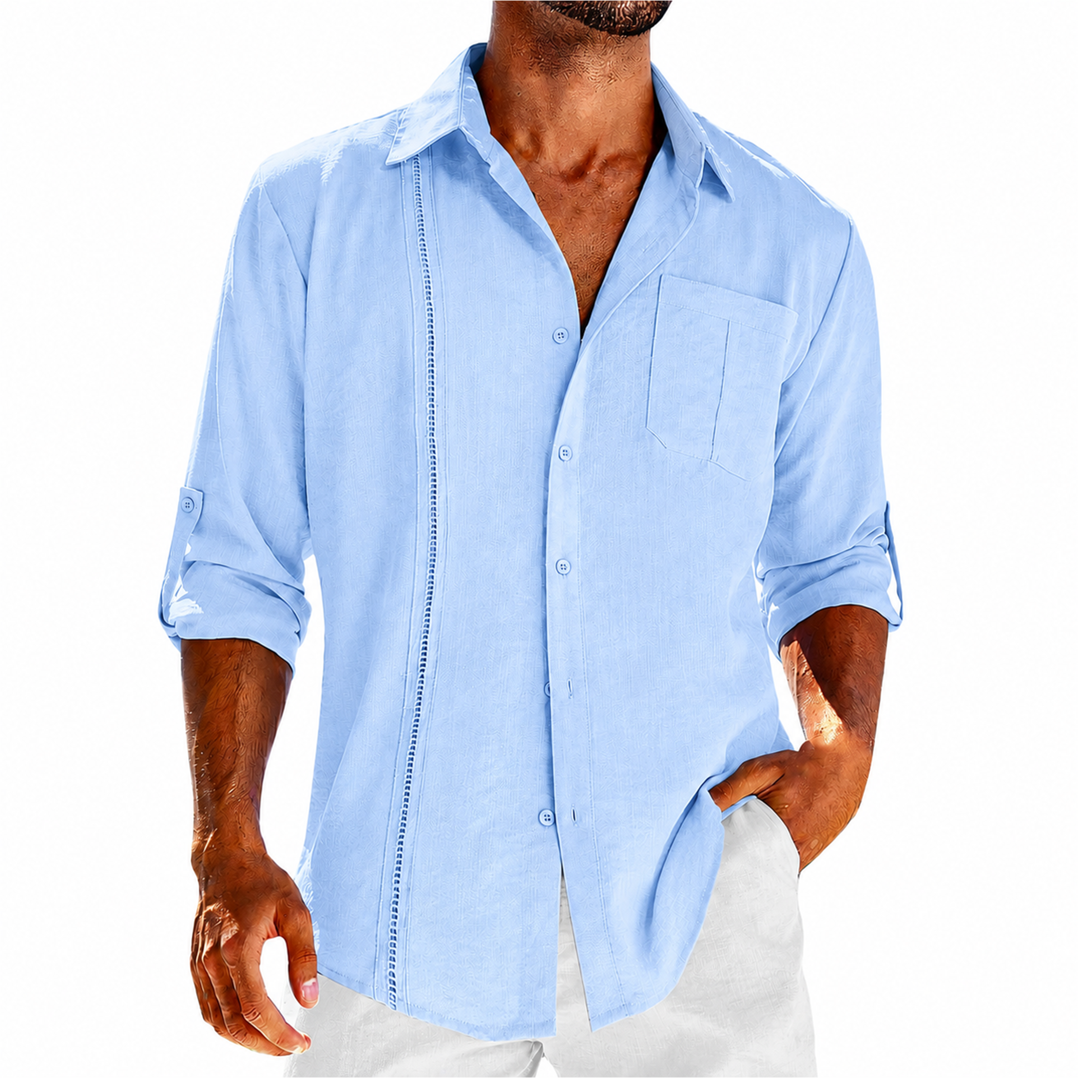 Men's Guayabera Long Sleeve Button-Up Shirt