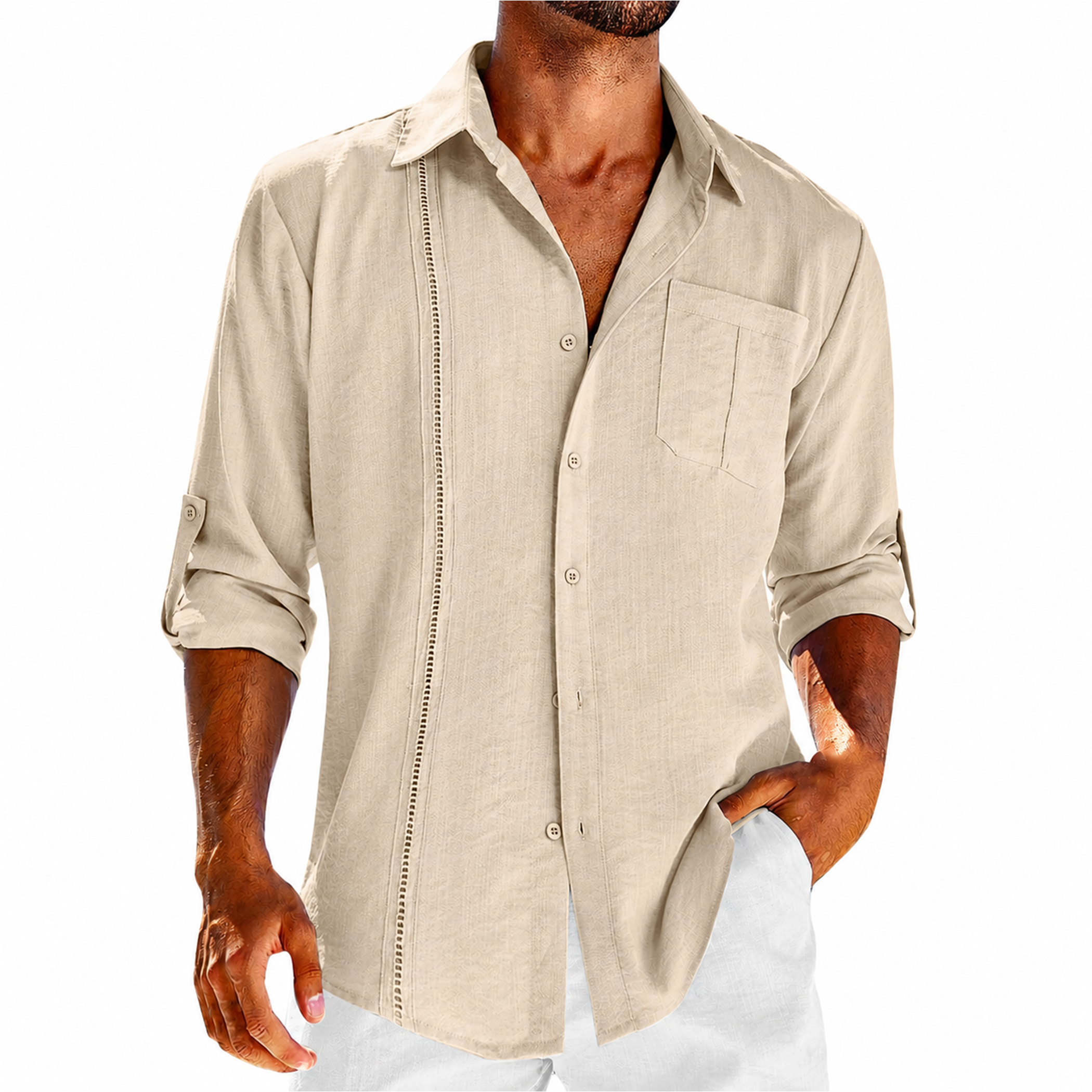 Men's Guayabera Long Sleeve Button-Up Shirt