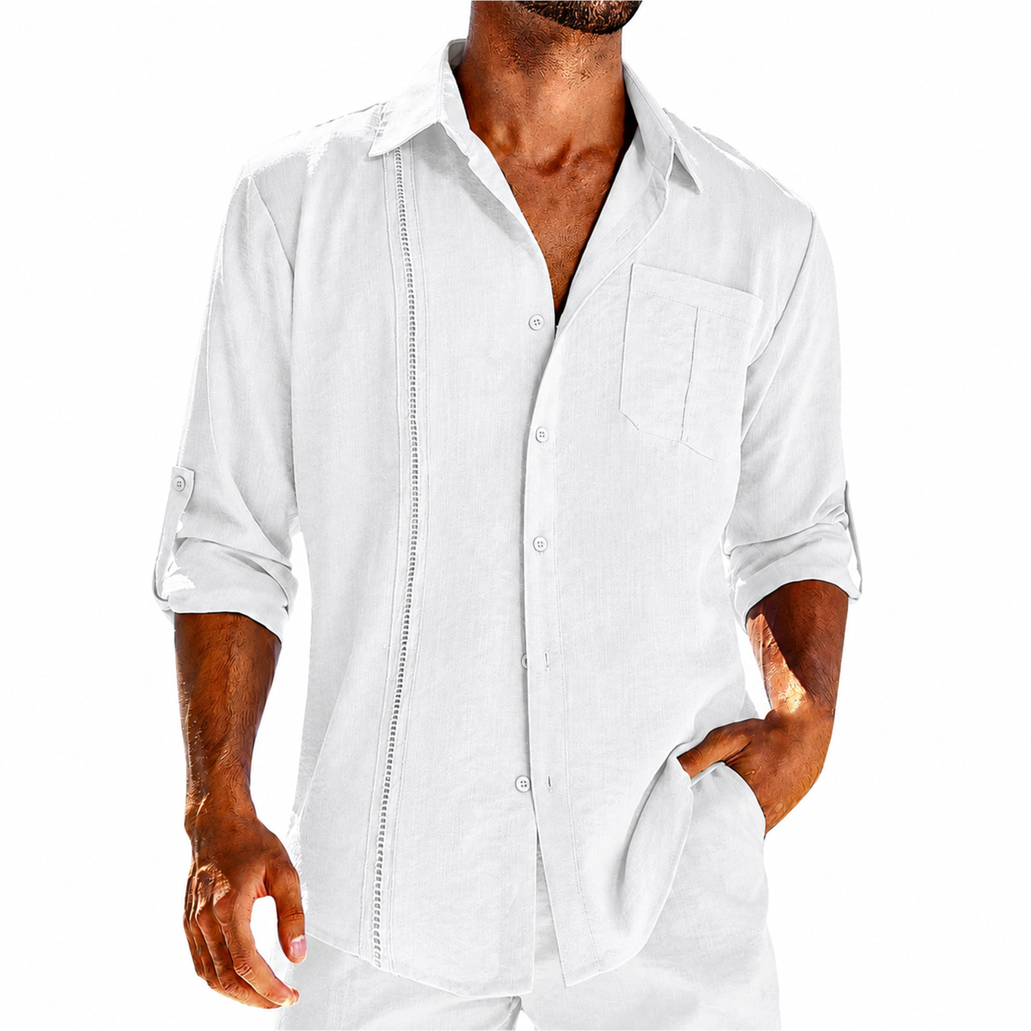 Men's Guayabera Long Sleeve Button-Up Shirt