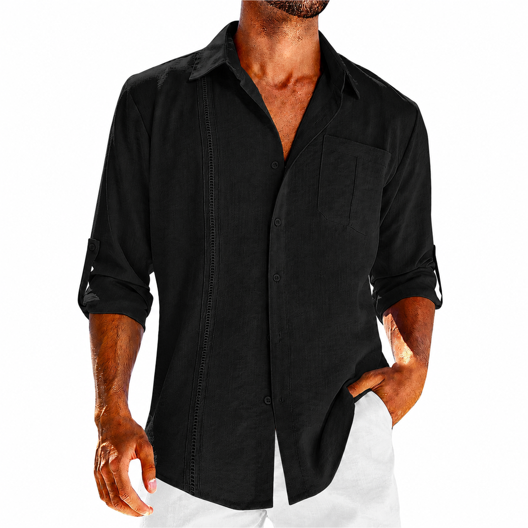Men's Guayabera Long Sleeve Button-Up Shirt