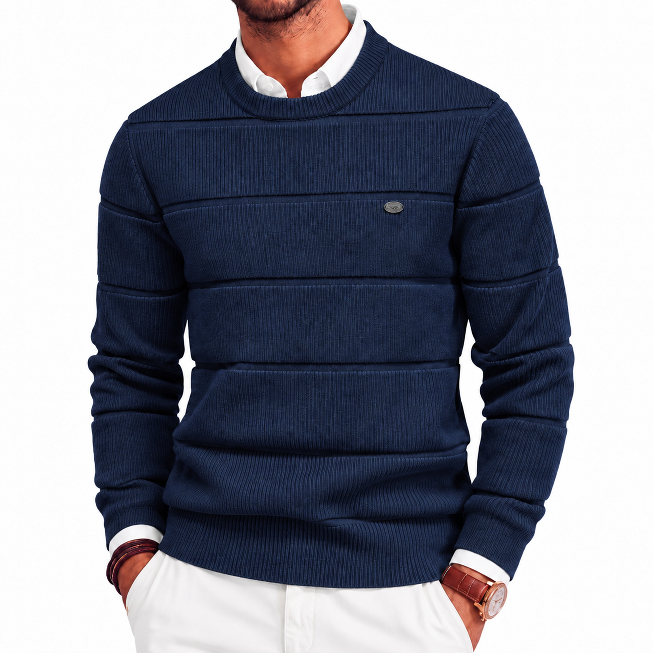 Men's Textured Cotton Crew Neck Sweater
