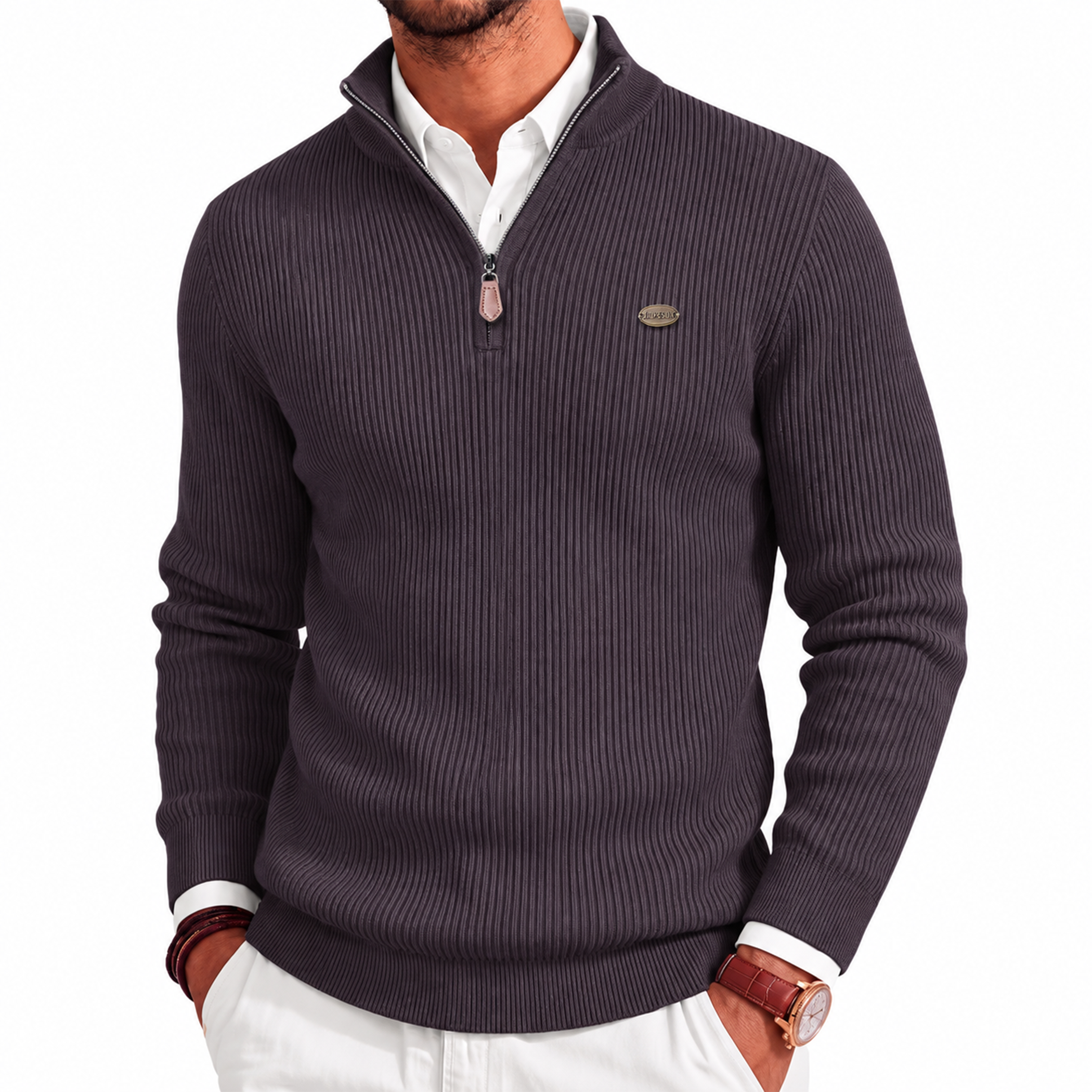 Men's Ribbed Cotton Quarter-Zip Sweater