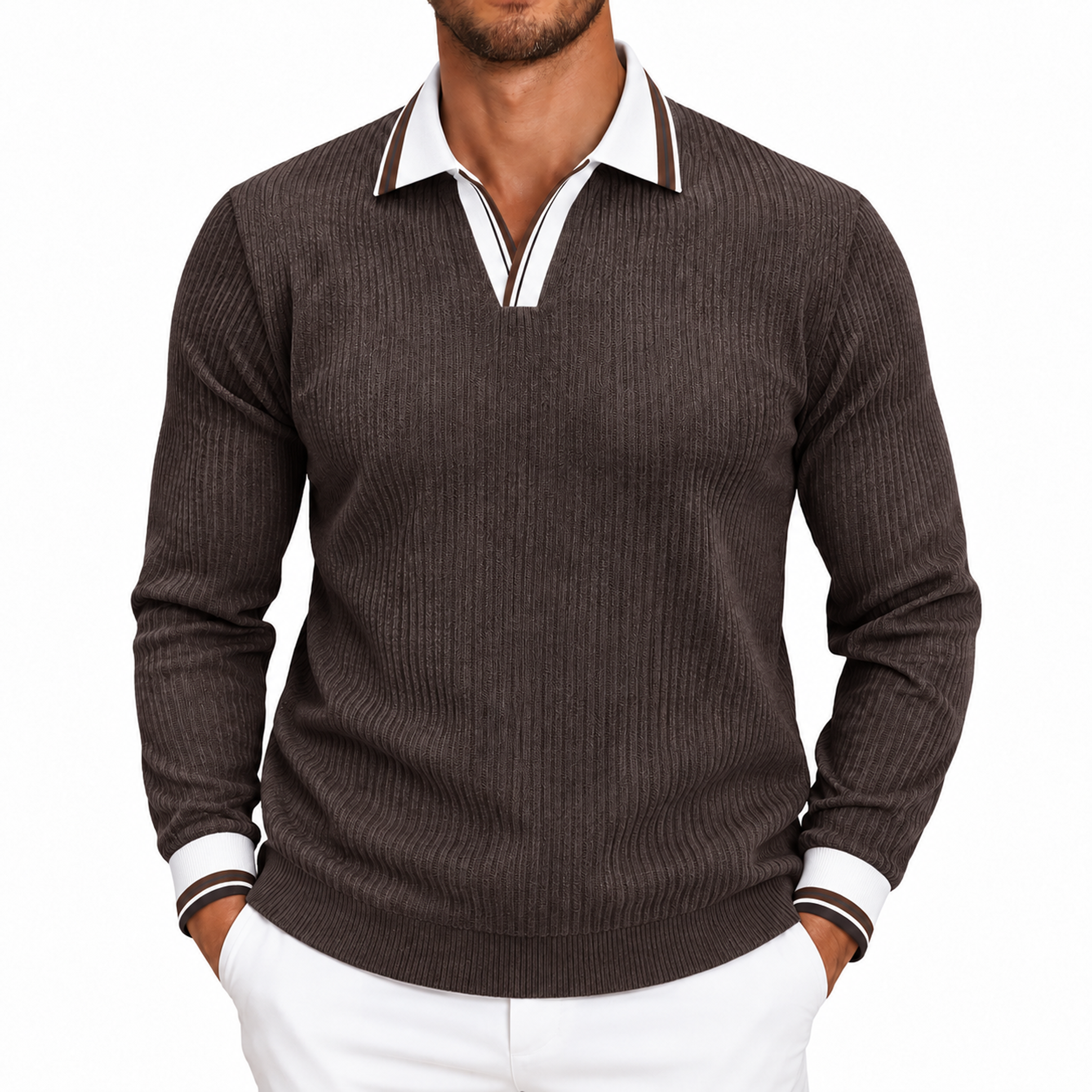 Men's Corduroy Collared Long Sleeve Pullover