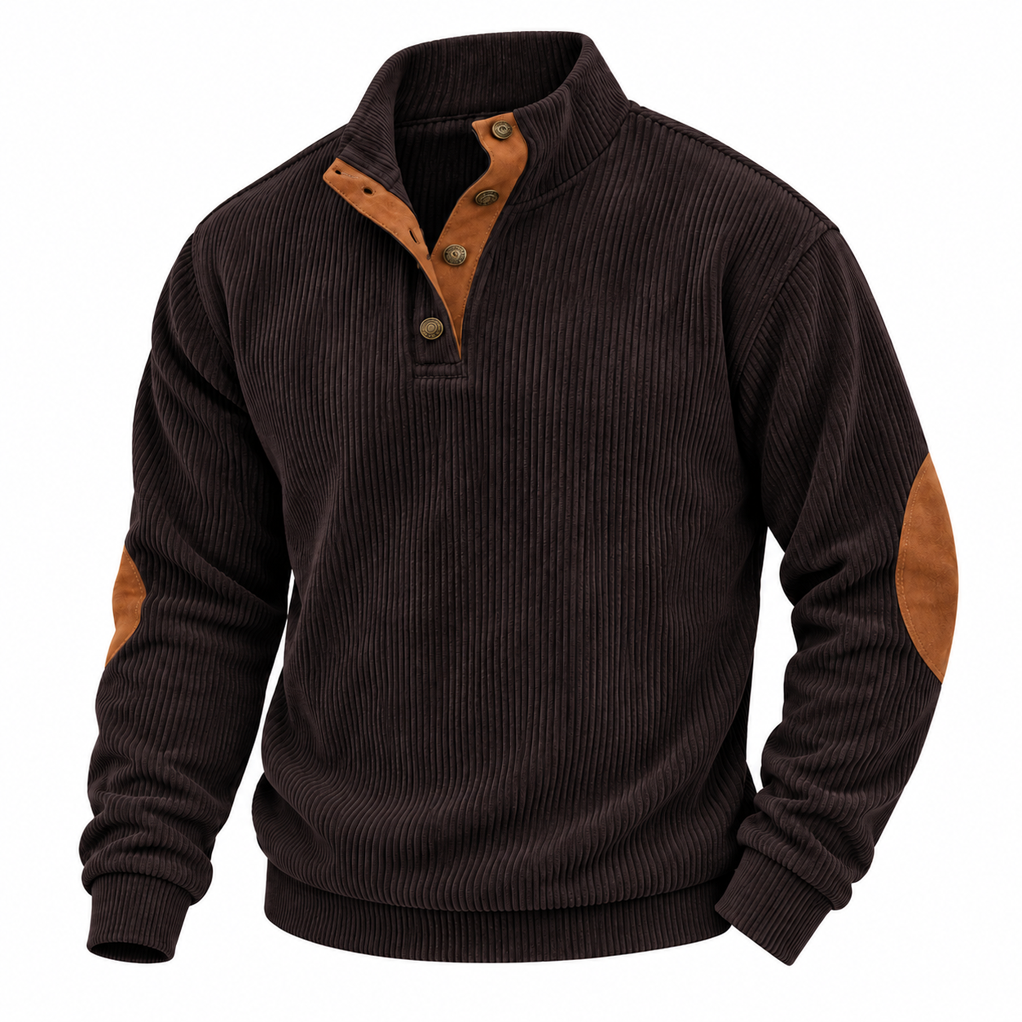 Men's Corduroy Snap-Neck Pullover with Elbow Patches