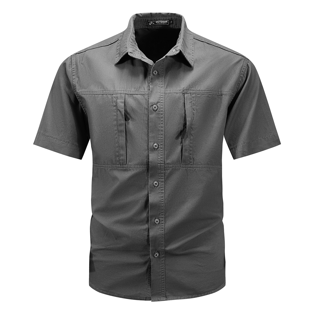Men's Cargo Style Long Sleeve Lapel Shirt With Special Zipper Pocket