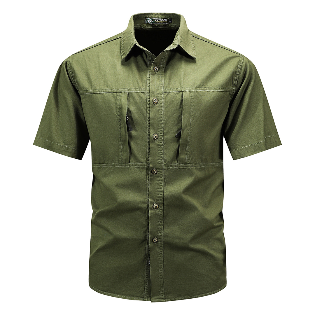 Men's Cargo Style Long Sleeve Lapel Shirt With Special Zipper Pocket