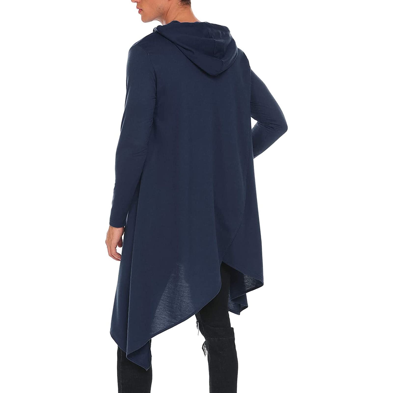 Men Plus Solid Drawstring Hooded Asymmetrical Hem Longline Sweatshirt