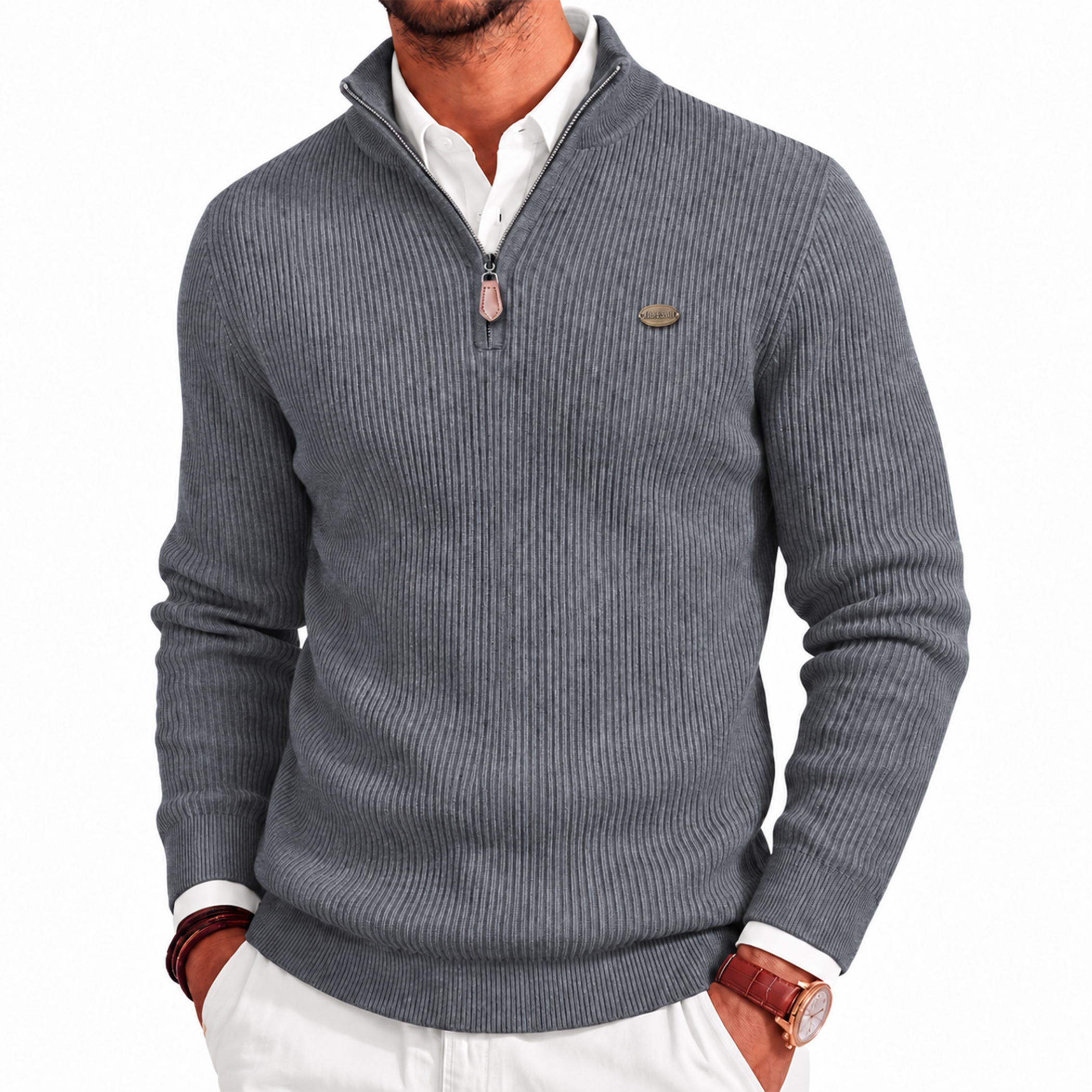 Men's Ribbed Cotton Quarter-Zip Sweater