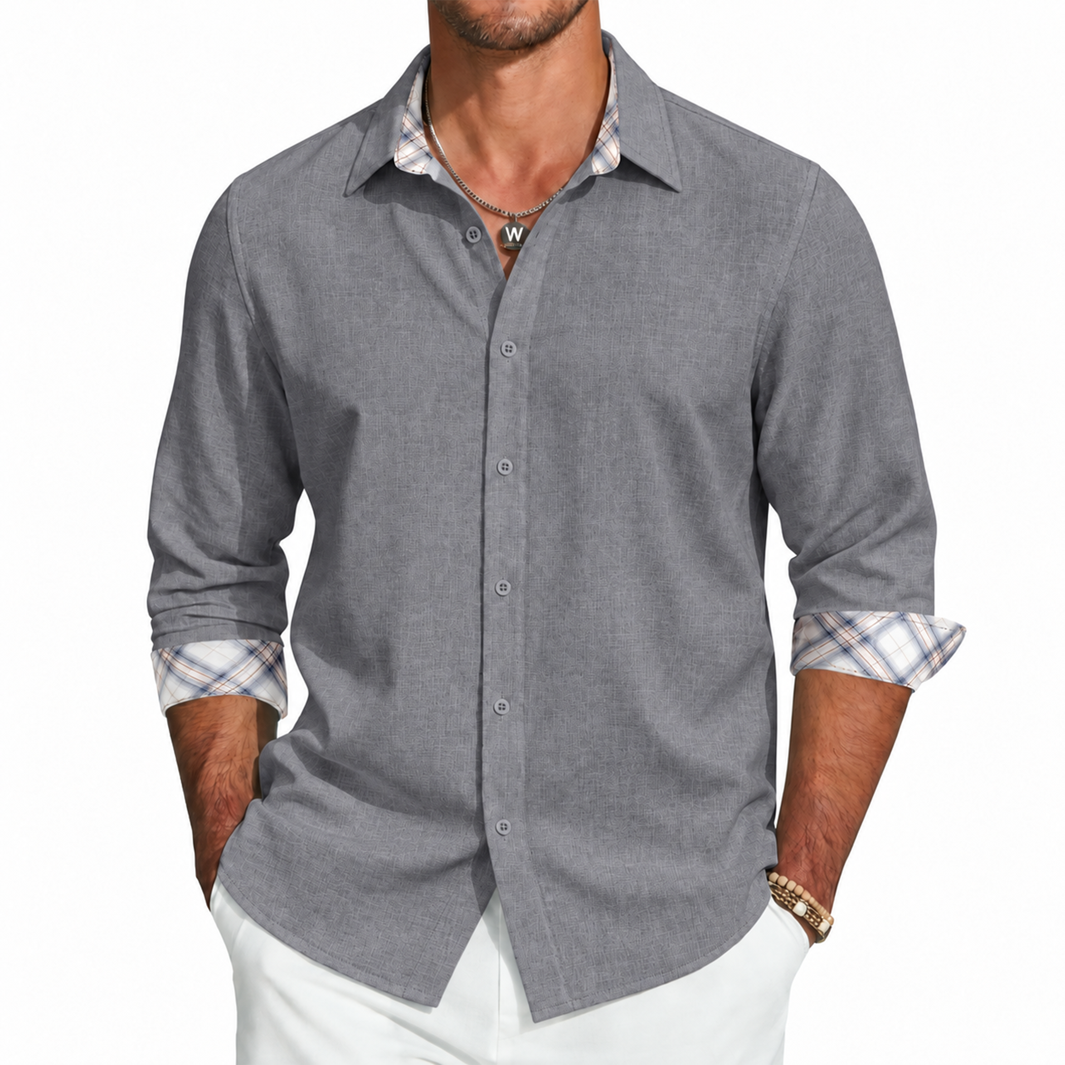 Men's Slub Textured Button-Up Shirt