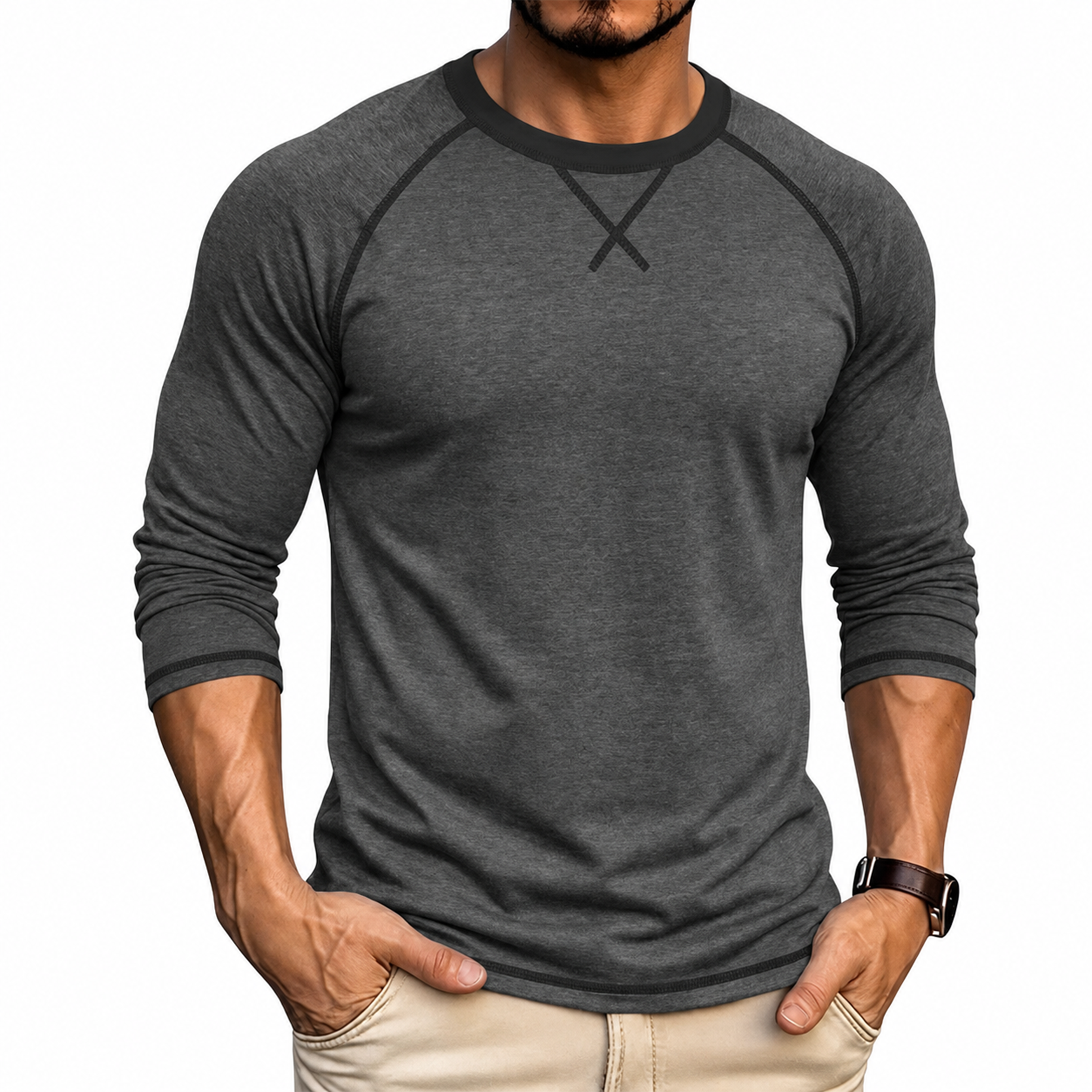 Men's Contrast-Stitch Raglan Long Sleeve T-Shirt