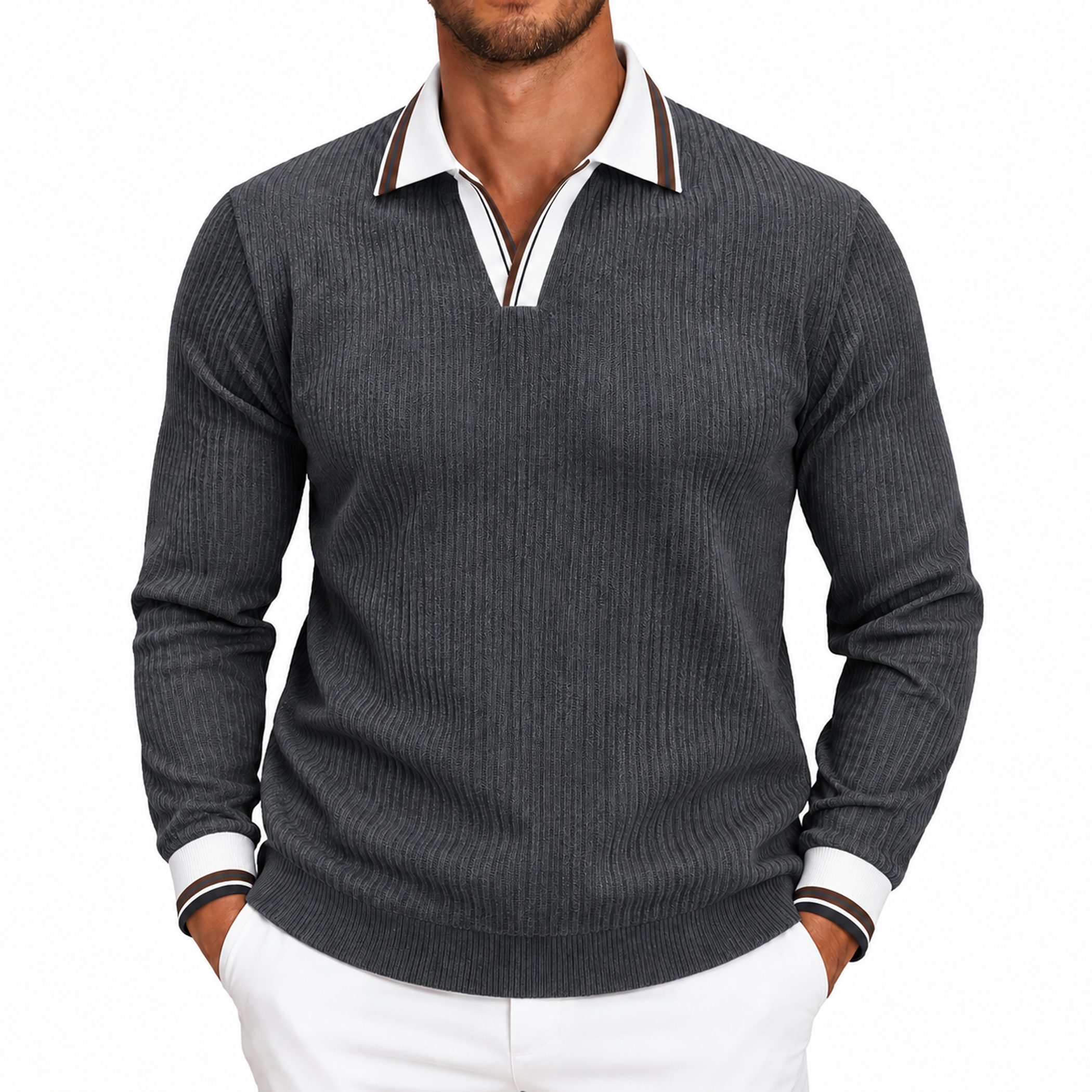 Men's Corduroy Collared Long Sleeve Pullover