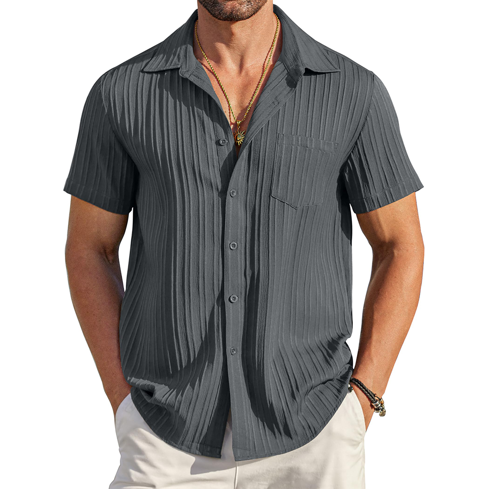 Men's Casual Button Down Short Sleeve Shirts