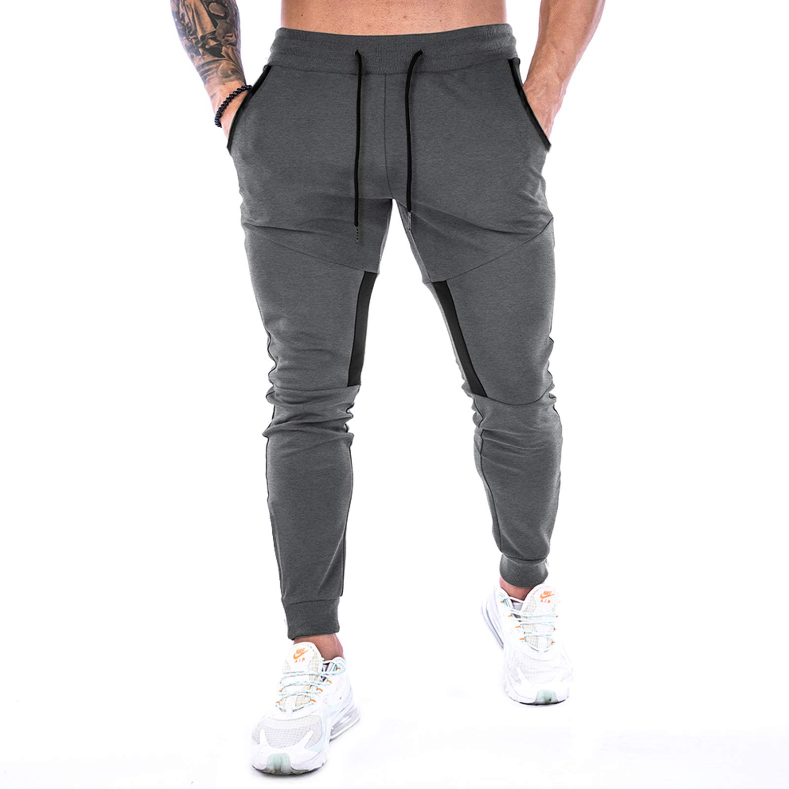 Men's Solid Color Drawstring Waist Sweatpants with Zipper Pockets