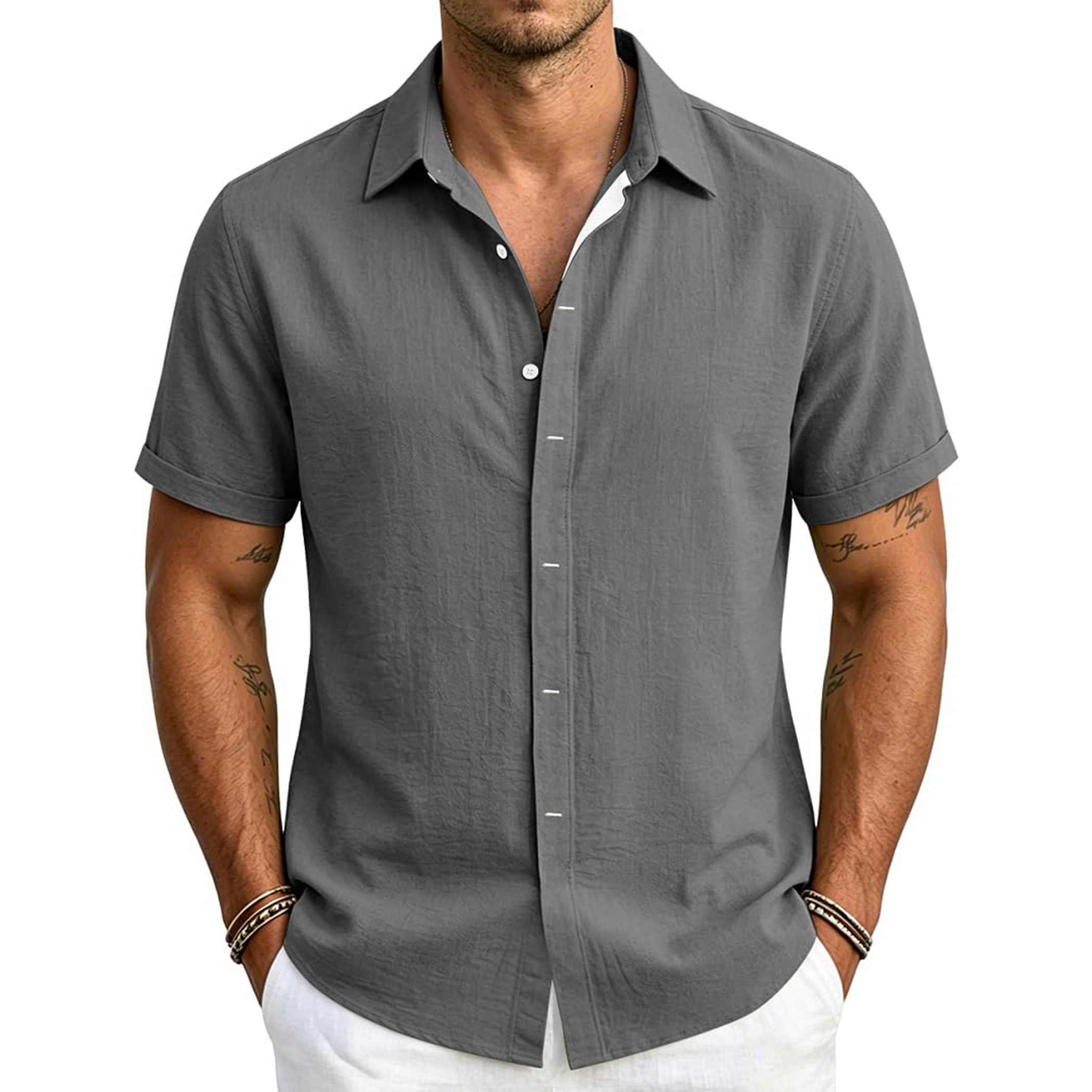 Men's Cotton Linen Short Sleeve Shirt