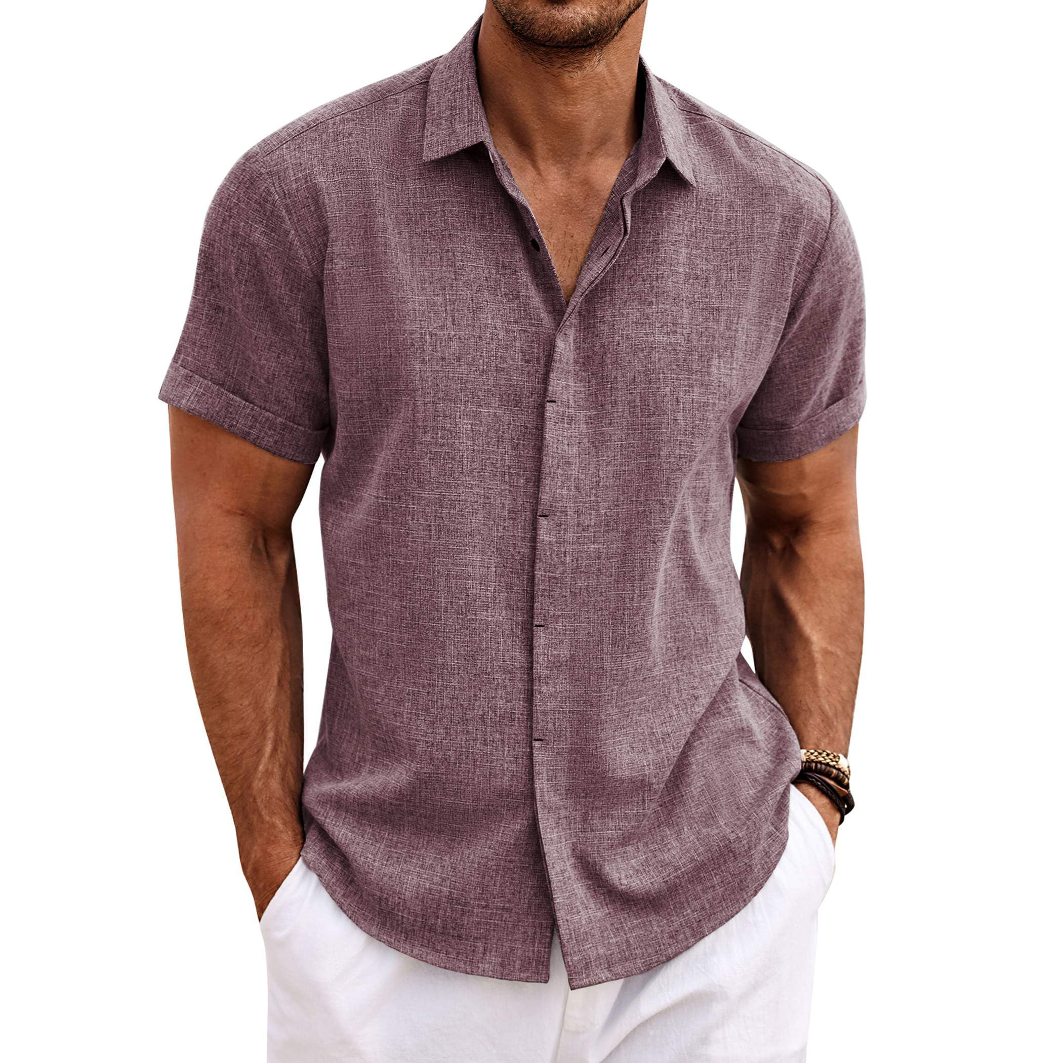 Men's Linen Short Sleeve Button Down Shirt