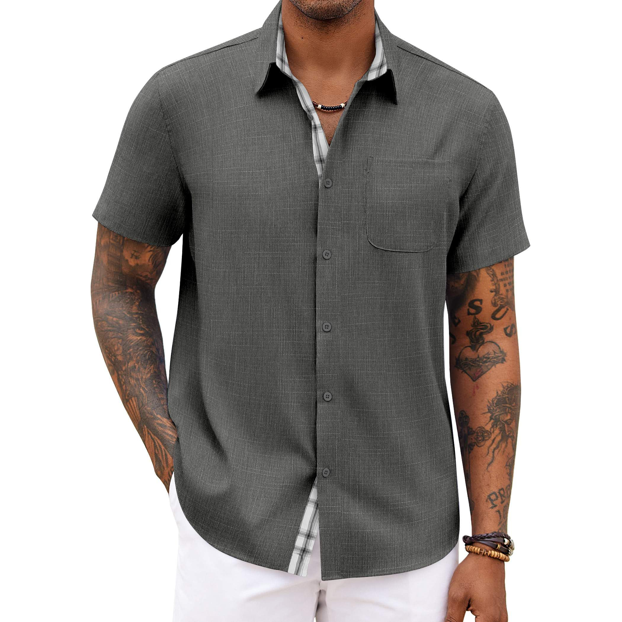 Men's Linen Short Sleeve Button-Up Shirt