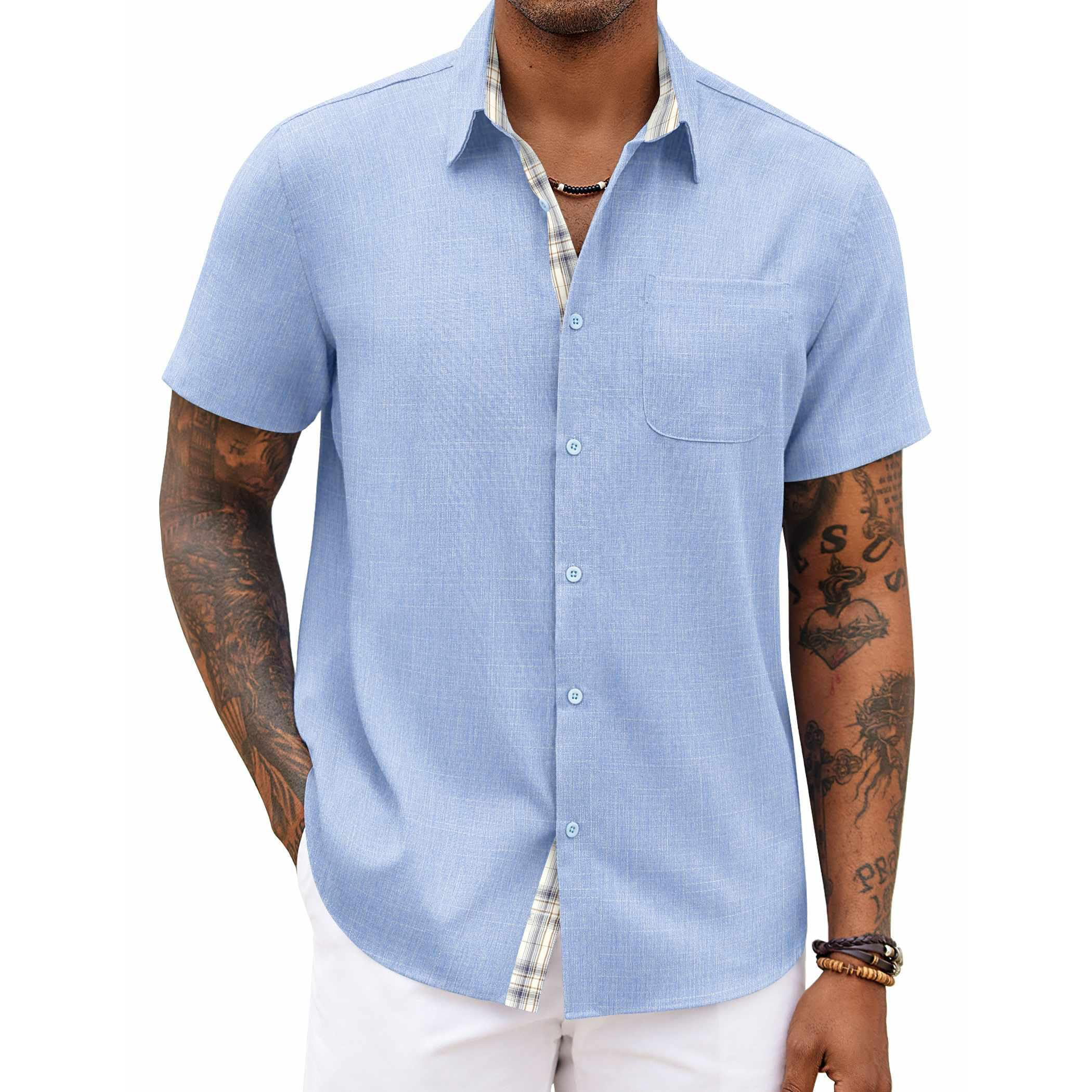 Men's Linen Short Sleeve Button-Up Shirt