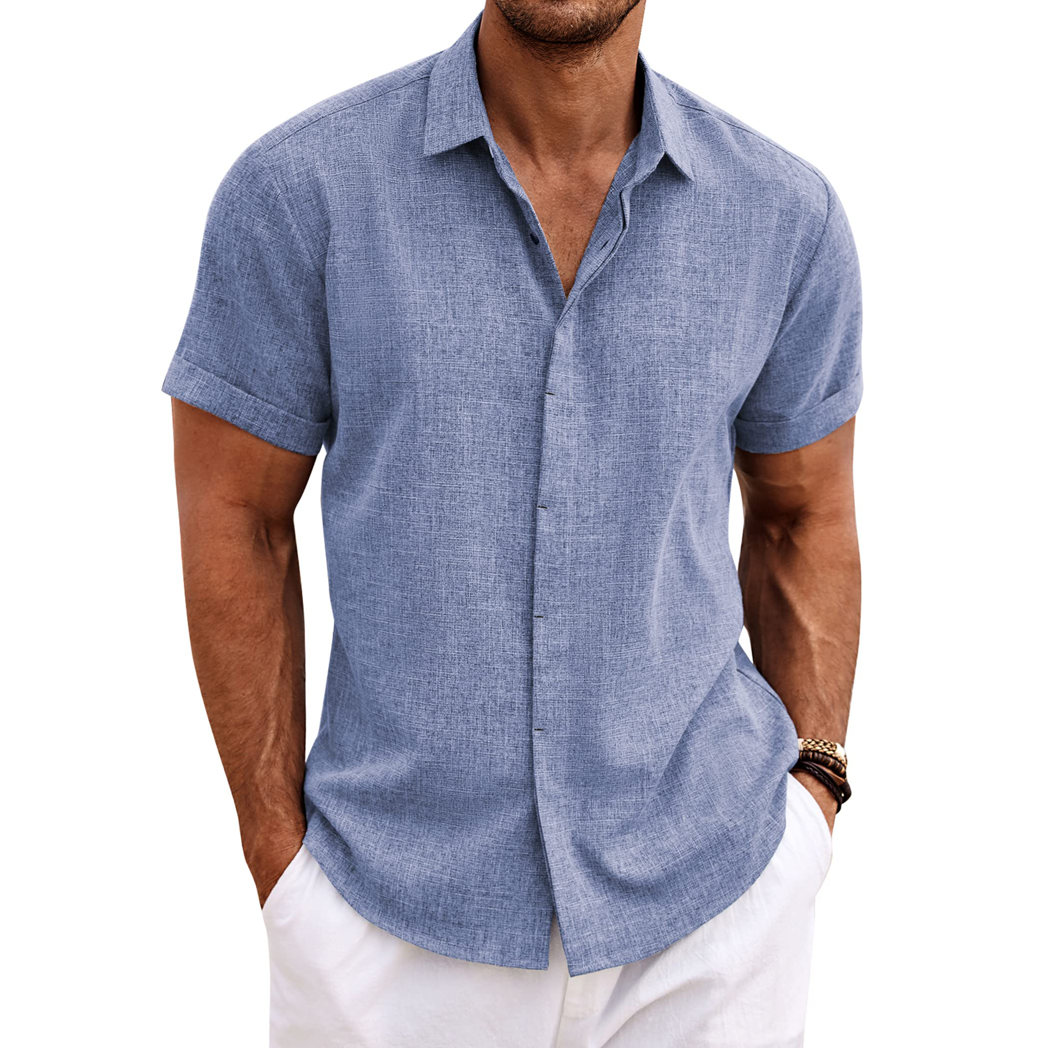 Men's Linen Short Sleeve Button Down Shirt