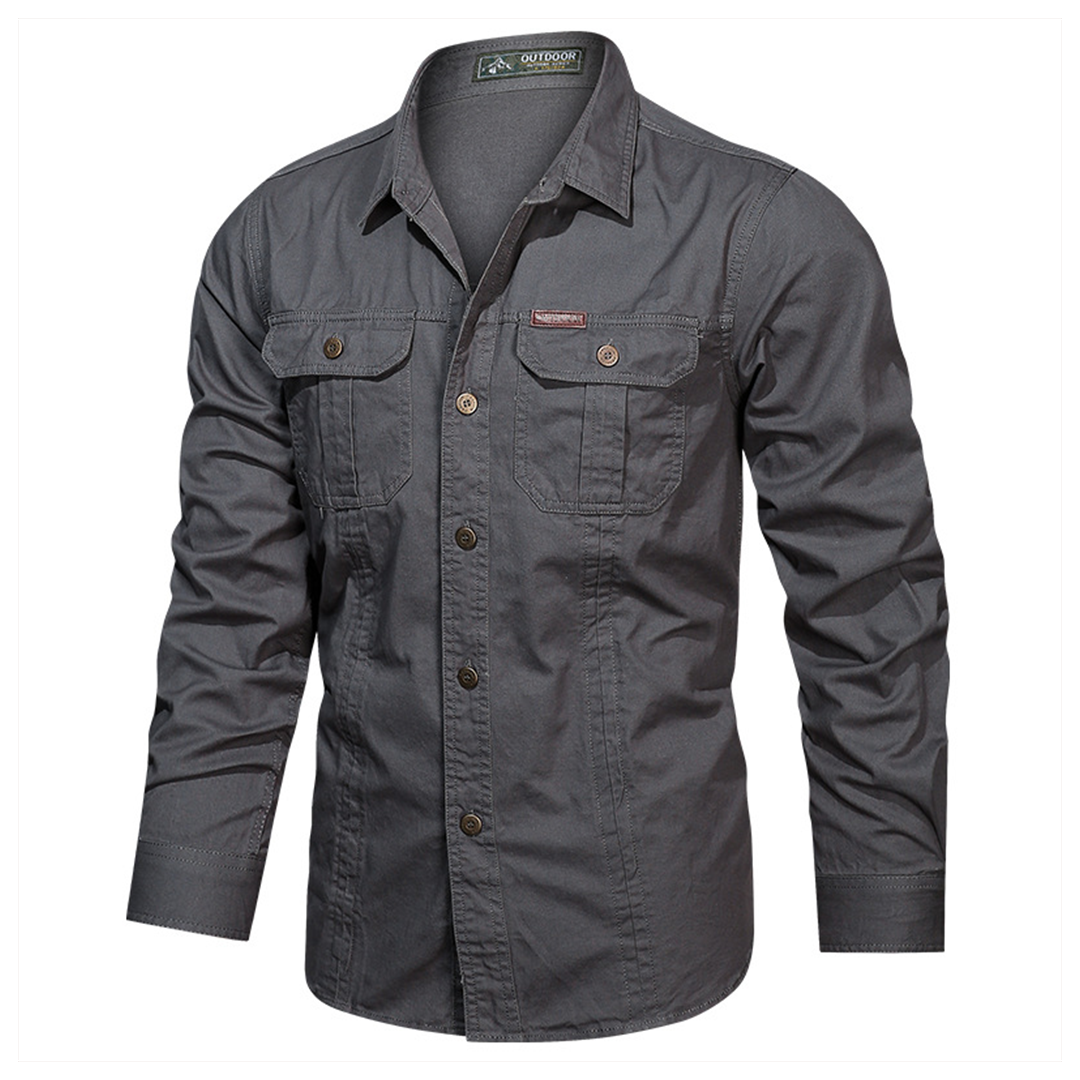 Men's Casual Long Sleeve Cargo Shirt With Pockets