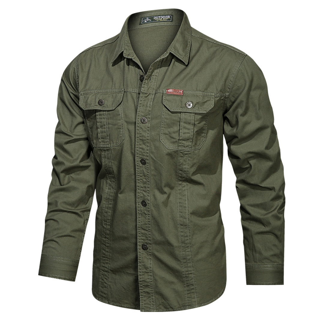 Men's Casual Long Sleeve Cargo Shirt With Pockets